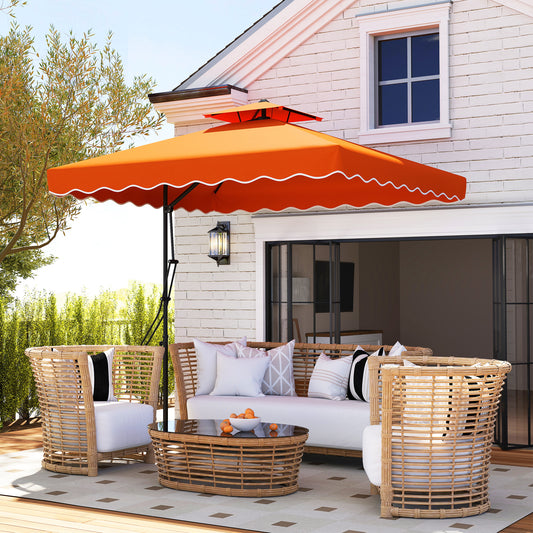 Outsunny 2.5m Cantilever Parasol With Easy Lever Orange Square Top Garden Umbrella With Offset Design And Cross Base