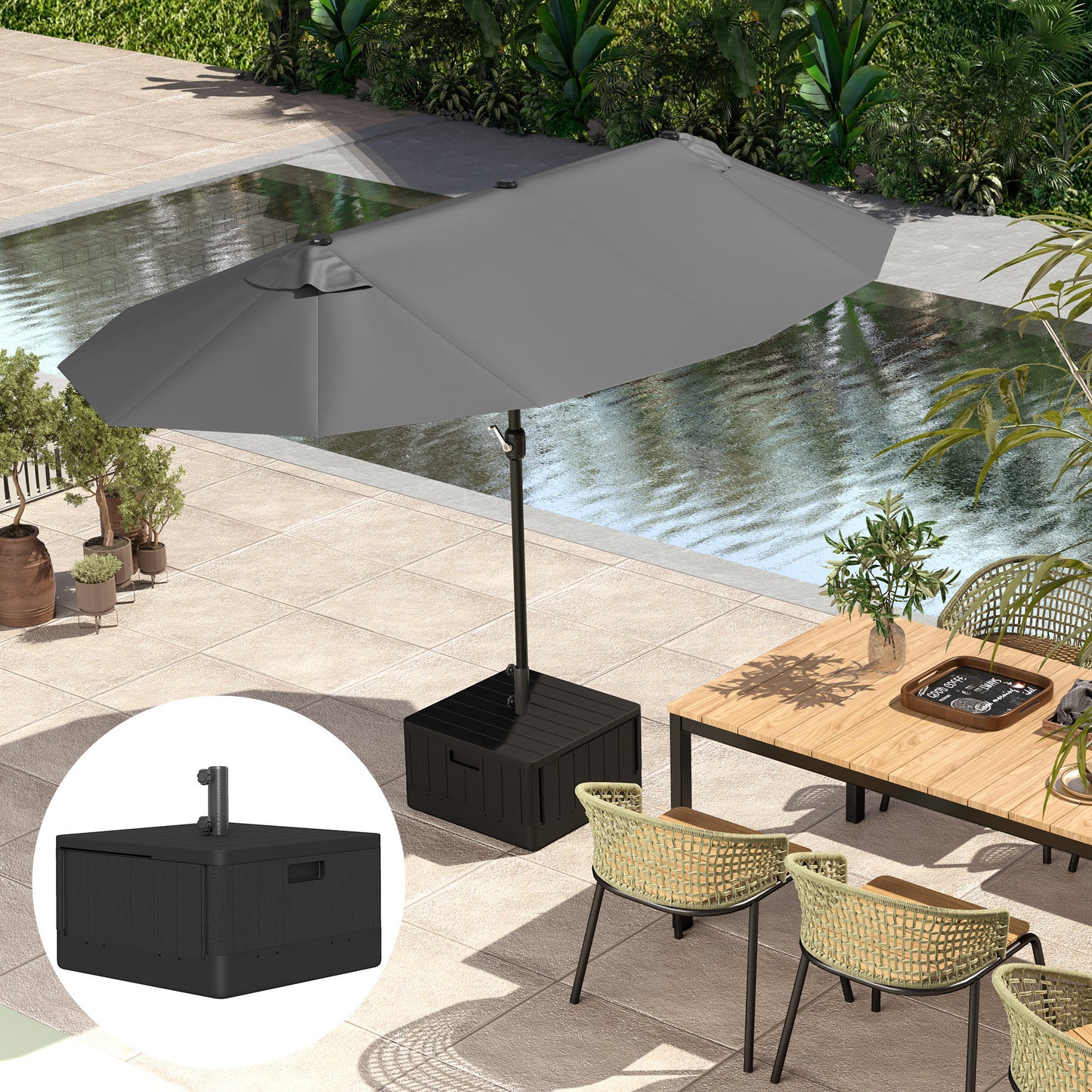 Outsunny Parasol Base With Wheels For 38 And 48 Millimeter Poles Heavy Duty Stand Up To 80 Kg Or 50 Kg Water Black