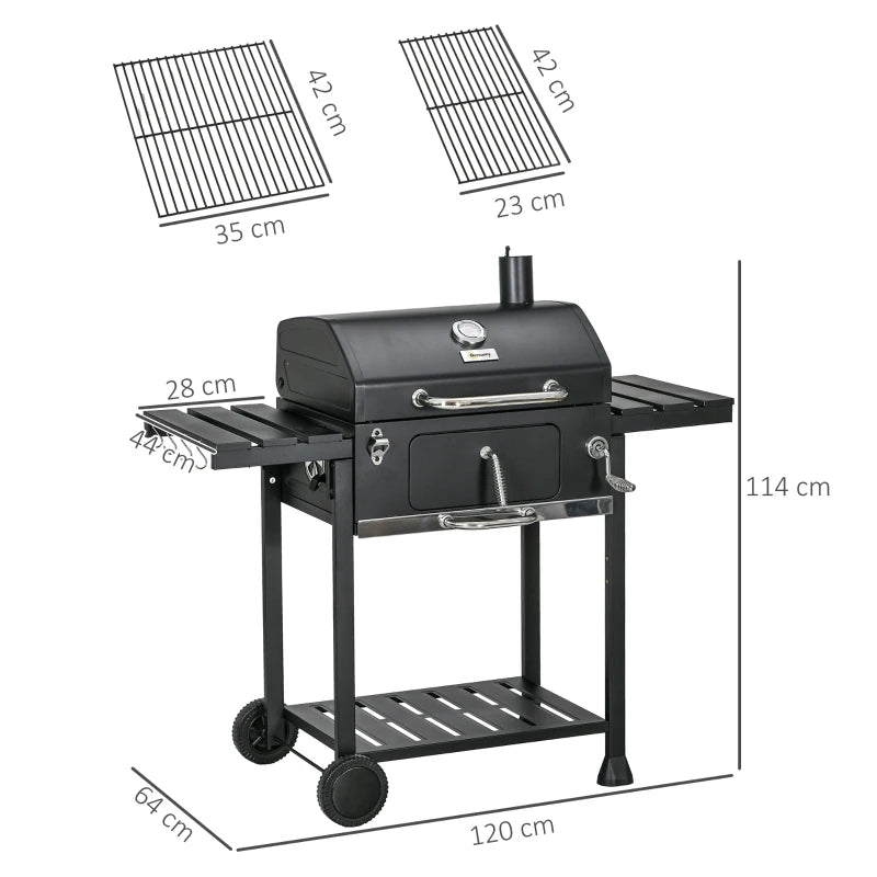 Outsunny Adjustable Charcoal Pan BBQ with Thermometer and Warming Rack - Enhanced Grilling Experience with Precision Temperature Control and Convenient Warming Feature - ALL4U RETAILER LTD