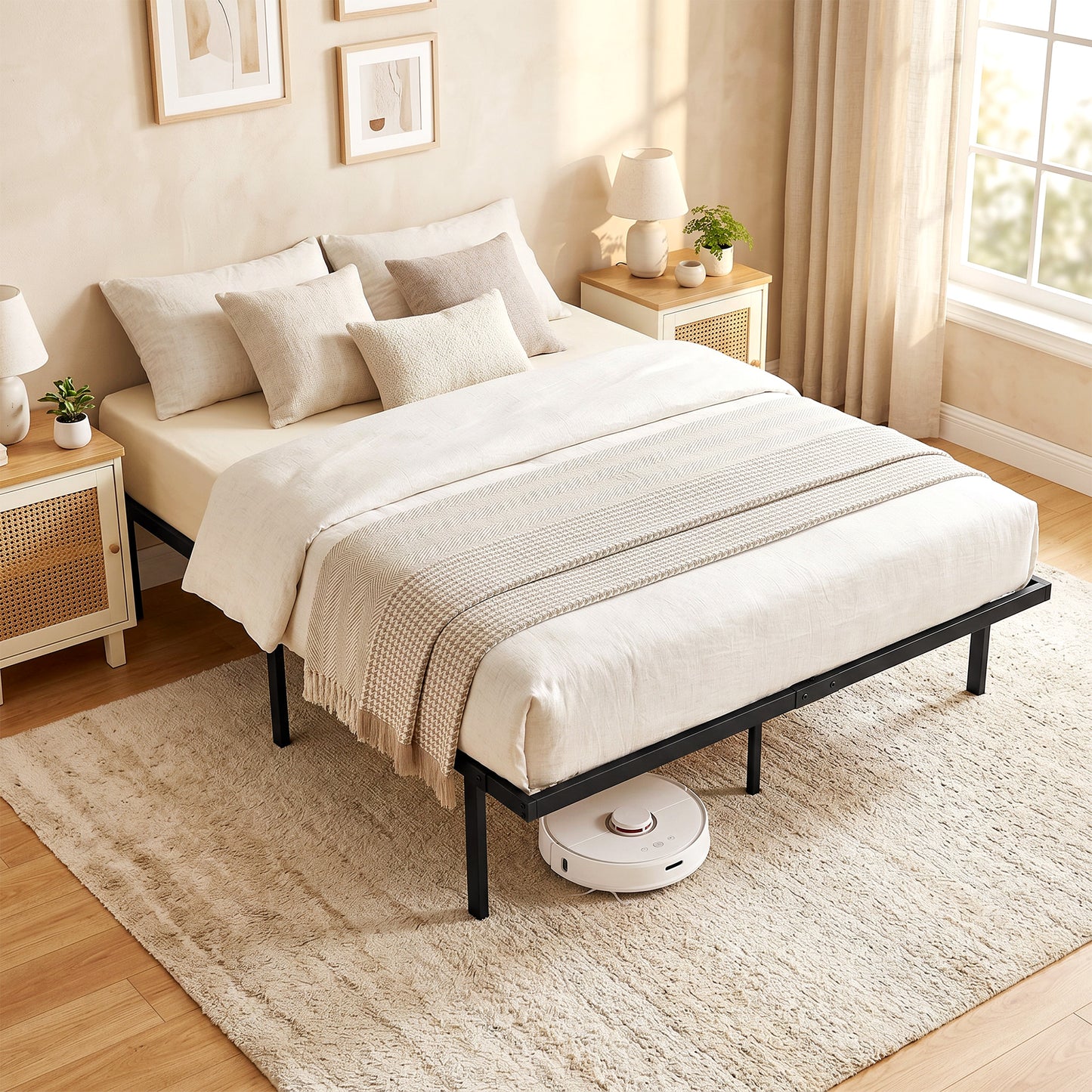 HOMCOM 4ft6 Double Bed Frame With Under Bed Storage And Steel Slat Support No Box Spring Needed