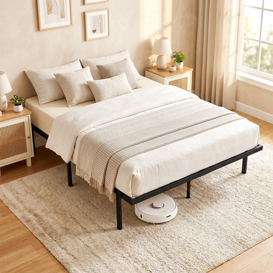 HOMCOM 4ft6 Double Bed Frame With Under Bed Storage And Steel Slat Support No Box Spring Needed