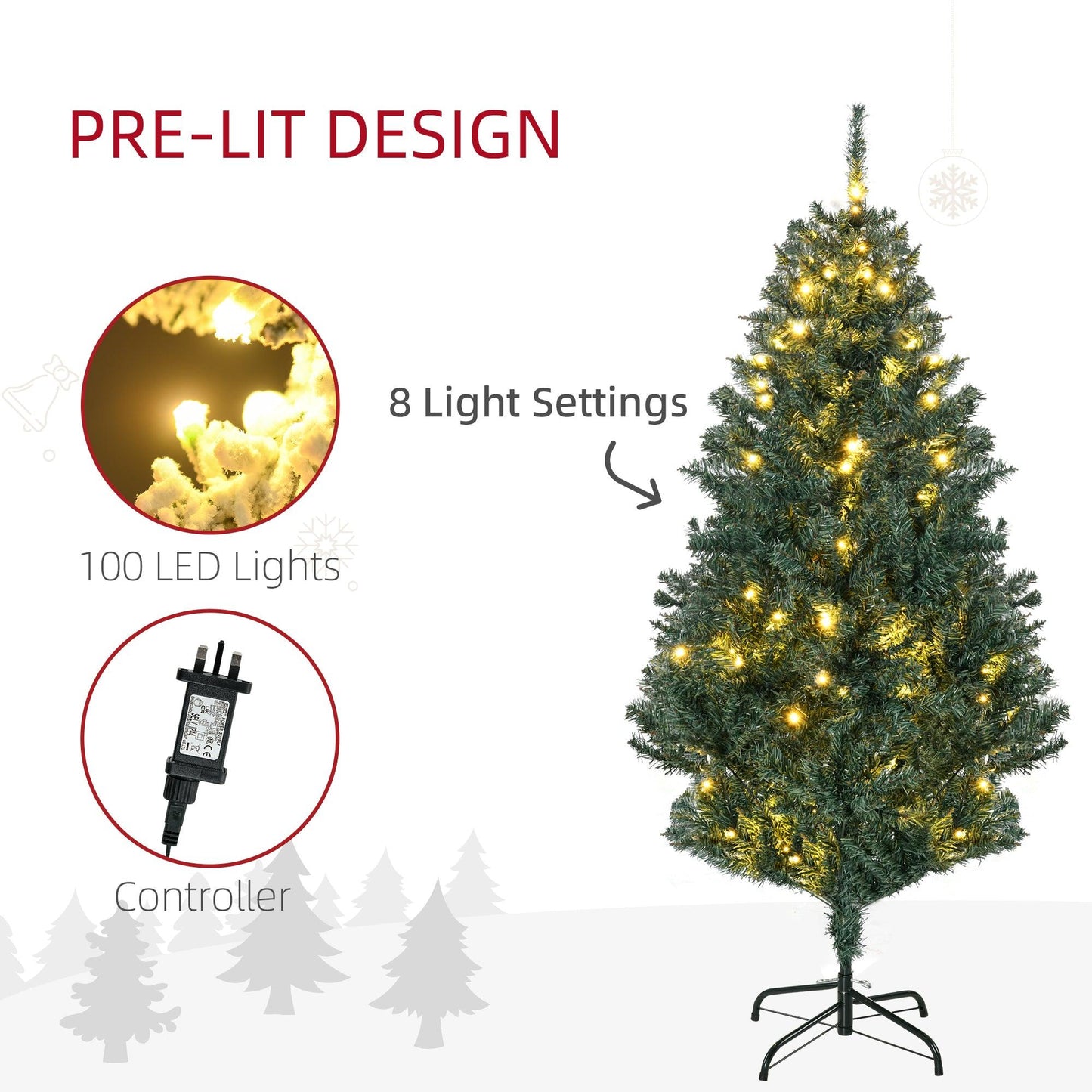 HOMCOM 5' Prelit Christmas Tree with Warm White LED Lights - ALL4U RETAILER LTD