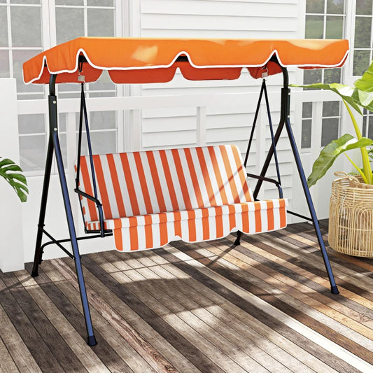 Outsunny 3-Seater Garden Swing Chair with Adjustable Canopy - Vibrant Orange Stripe Design for Stylish Outdoor Comfort