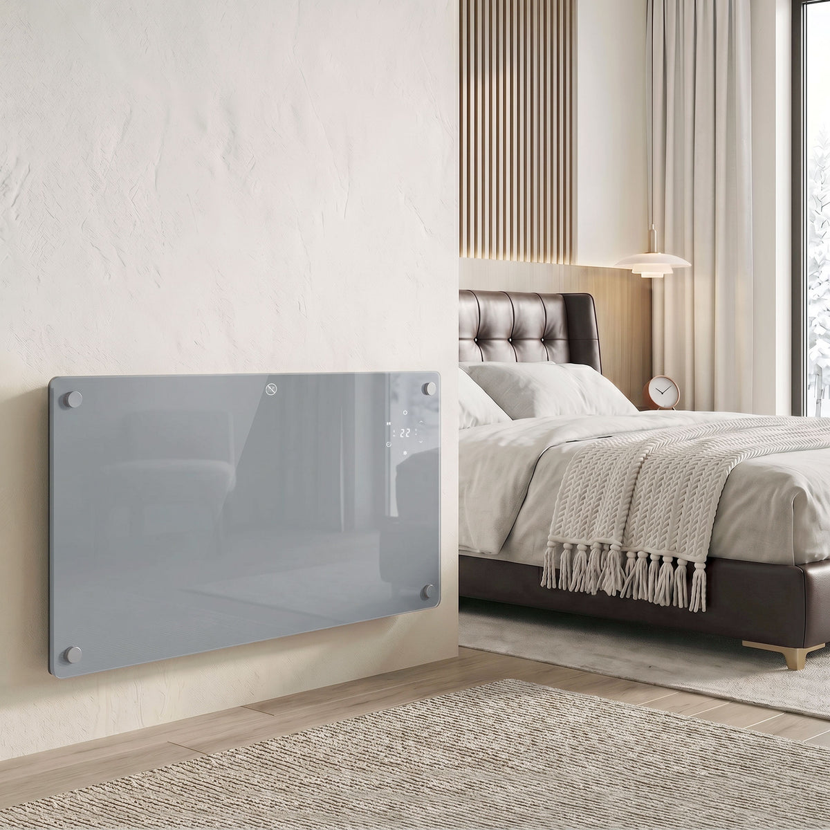 HOMCOM 1500W Smart Panel Heater Wall Mounted Weekly Timer Grey