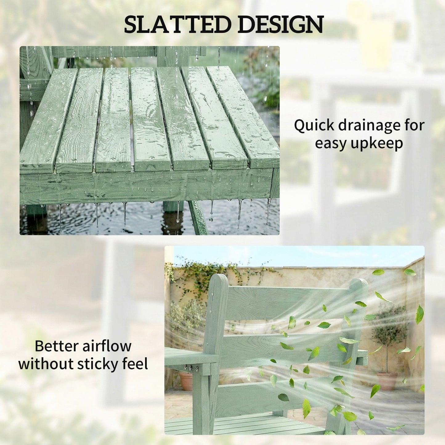 Outsunny Outdoor Garden Loveseat With Integrated Table Jack And Jill Style Embossed Wood Green