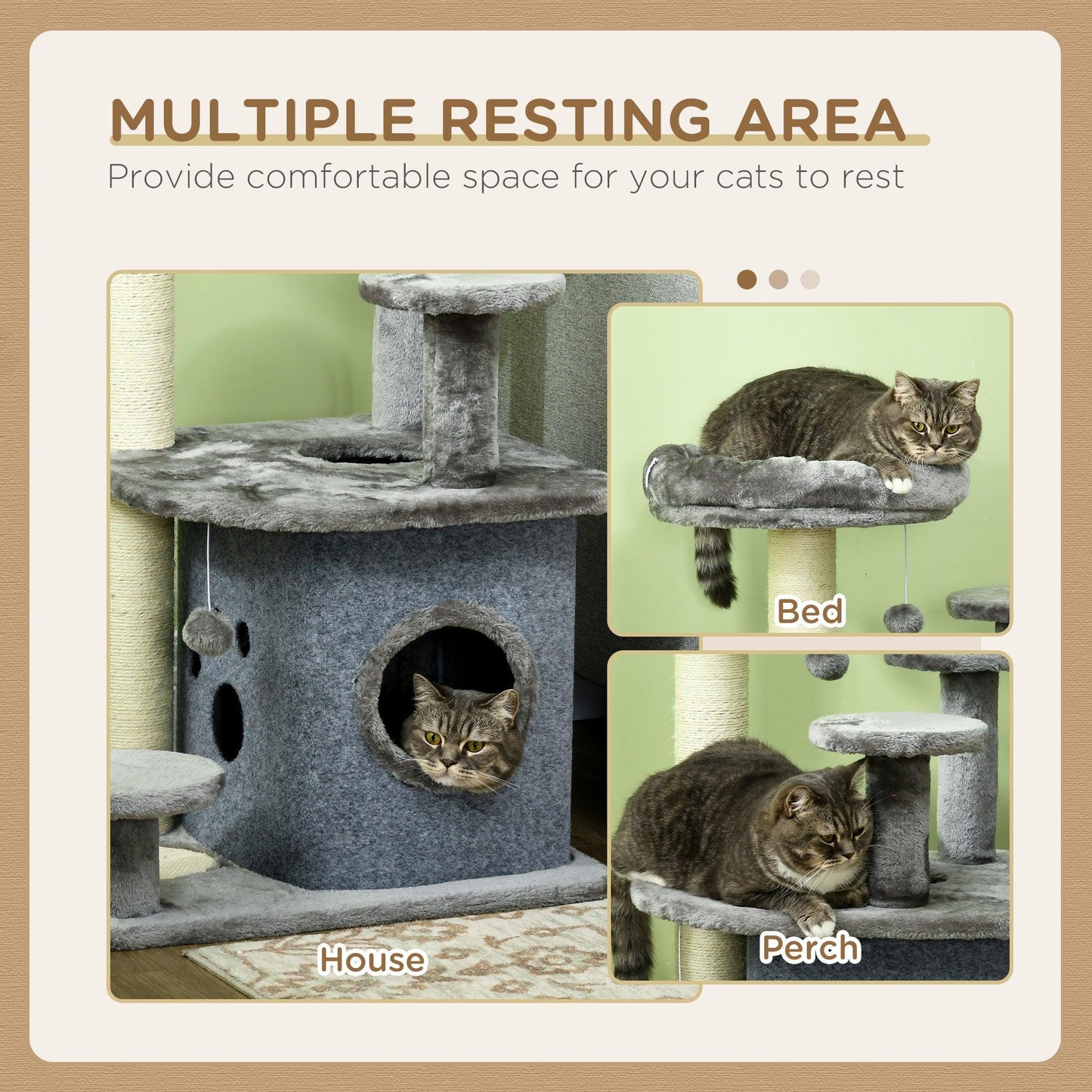 PawHut 92cm Cat Tree for Indoor Cats, Cat Tower with Scratching Posts, House, Bed, Grey - ALL4U RETAILER LTD