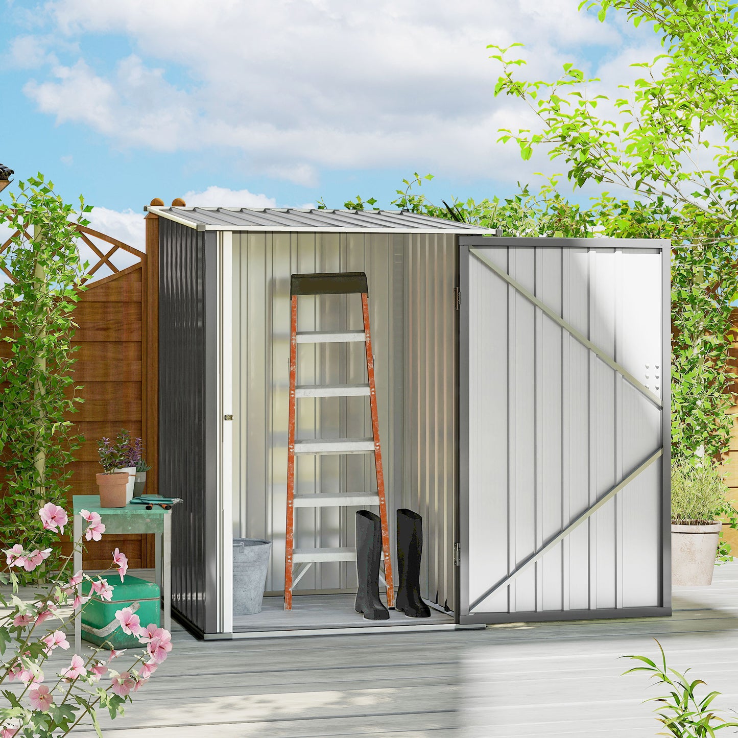 Outsunny 3.3 X 3.4 Ft Lean To Steel Garden Shed With Locking Door Grey Galvanised Steel Corrugated Finish Outdoor Storage