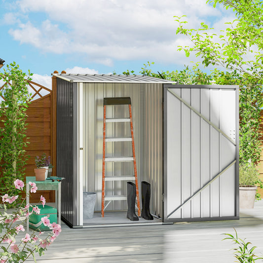 Outsunny 3.3 X 3.4 Ft Lean To Steel Garden Shed With Locking Door Grey Galvanised Steel Corrugated Finish Outdoor Storage