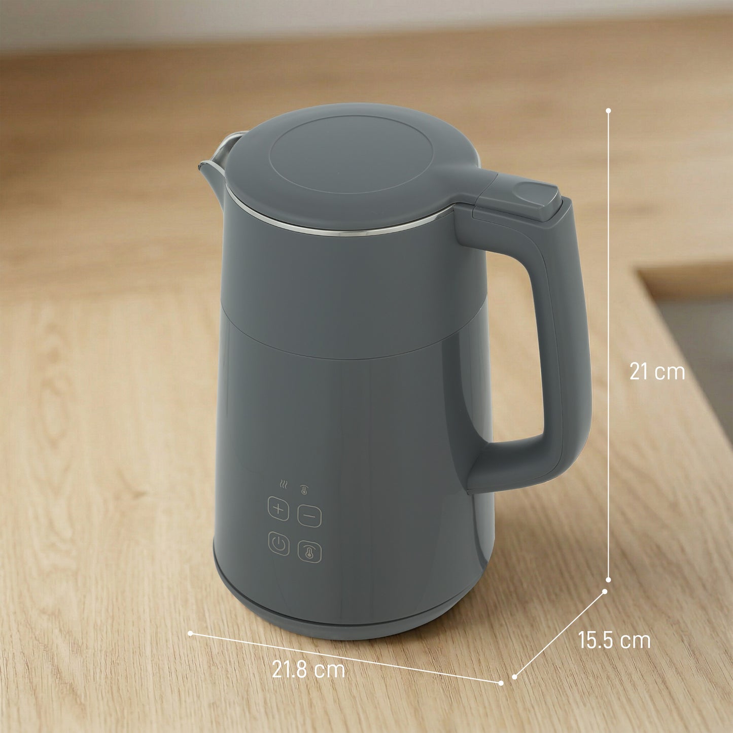HOMCOM 1.7L Electric Kettle 3kW Fast Boil With UK Strix Thermostat LED Display Keep Warm Grey