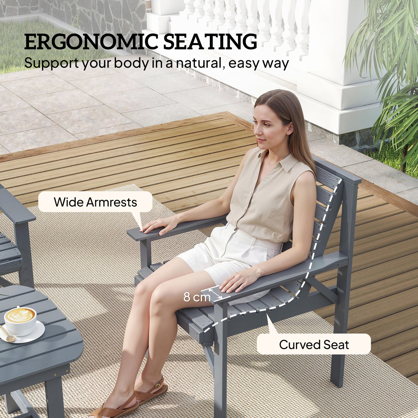 Outsunny 4 Piece Wooden Garden Furniture Set Outdoor Patio Sofa Set With 2 Armchairs Loveseat and Coffee Table Grey