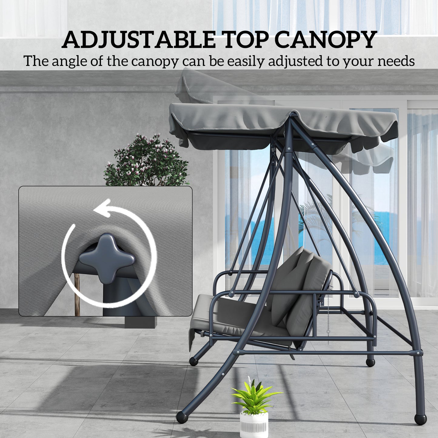 Outsunny 2 in 1 Outdoor Swing Chair Lounger for 3 Seater Garden Canopy Cushion Light Grey