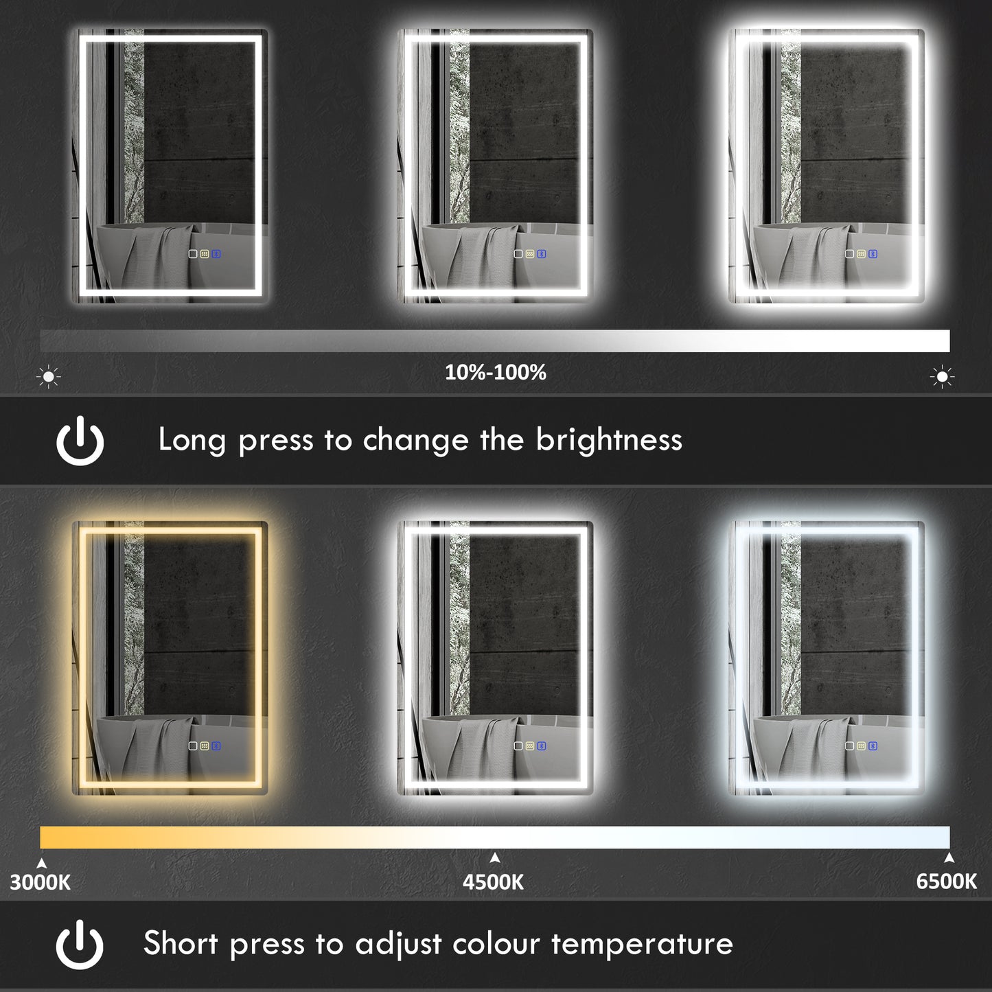 HOMCOM 50 By 70 Cm Anti Fog LED Bathroom Mirror With Bluetooth Silver Tone Edge Lit 240 LED Beads
