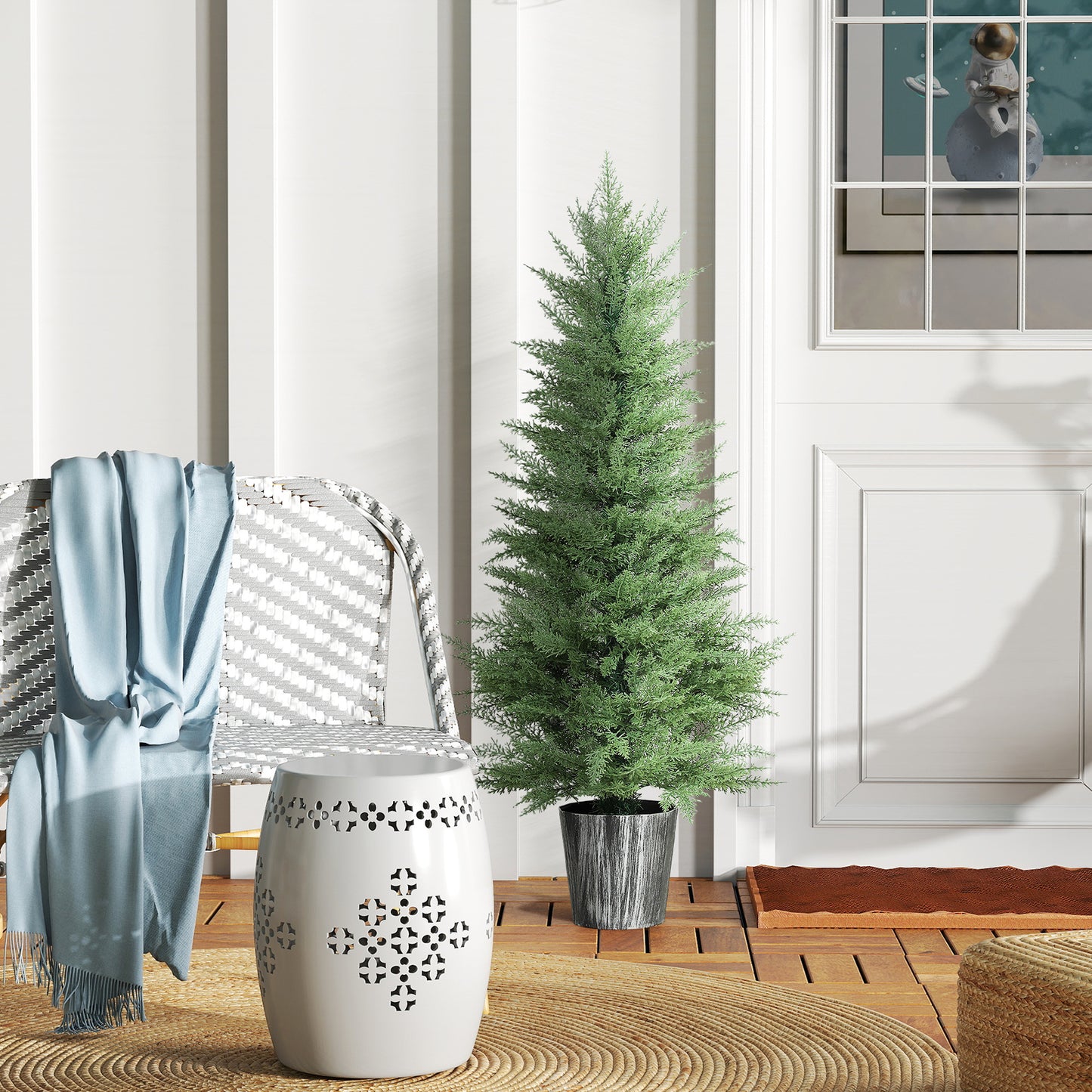 HOMCOM 135cm Artificial Cypress Trees Set Of 2 With Decorative Pots For Indoor Outdoor Decor Green UV Resistant