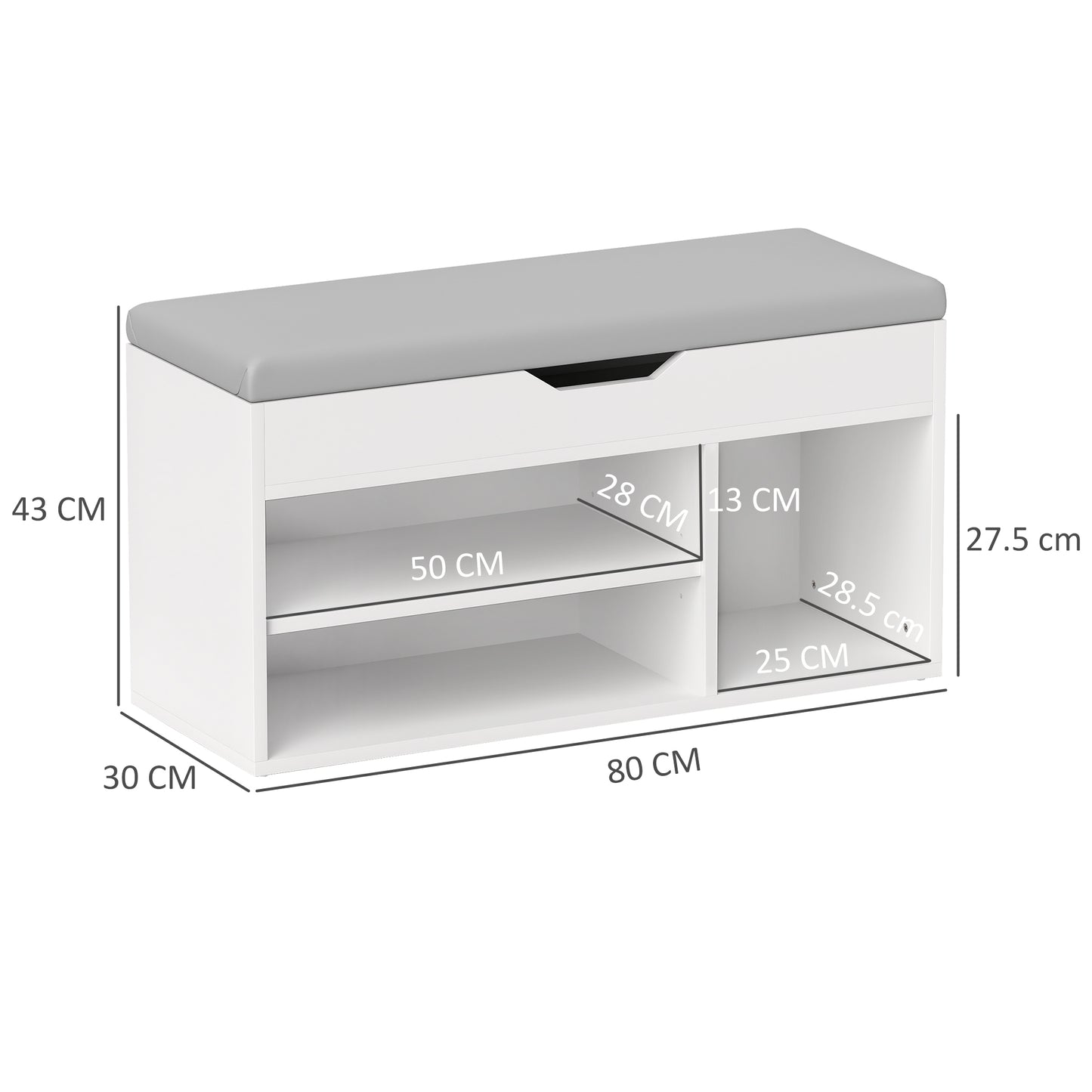 HOMCOM Shoes Cabinet Bench With Hidden Storage And Padded Seat Hallway Organizer Cream White