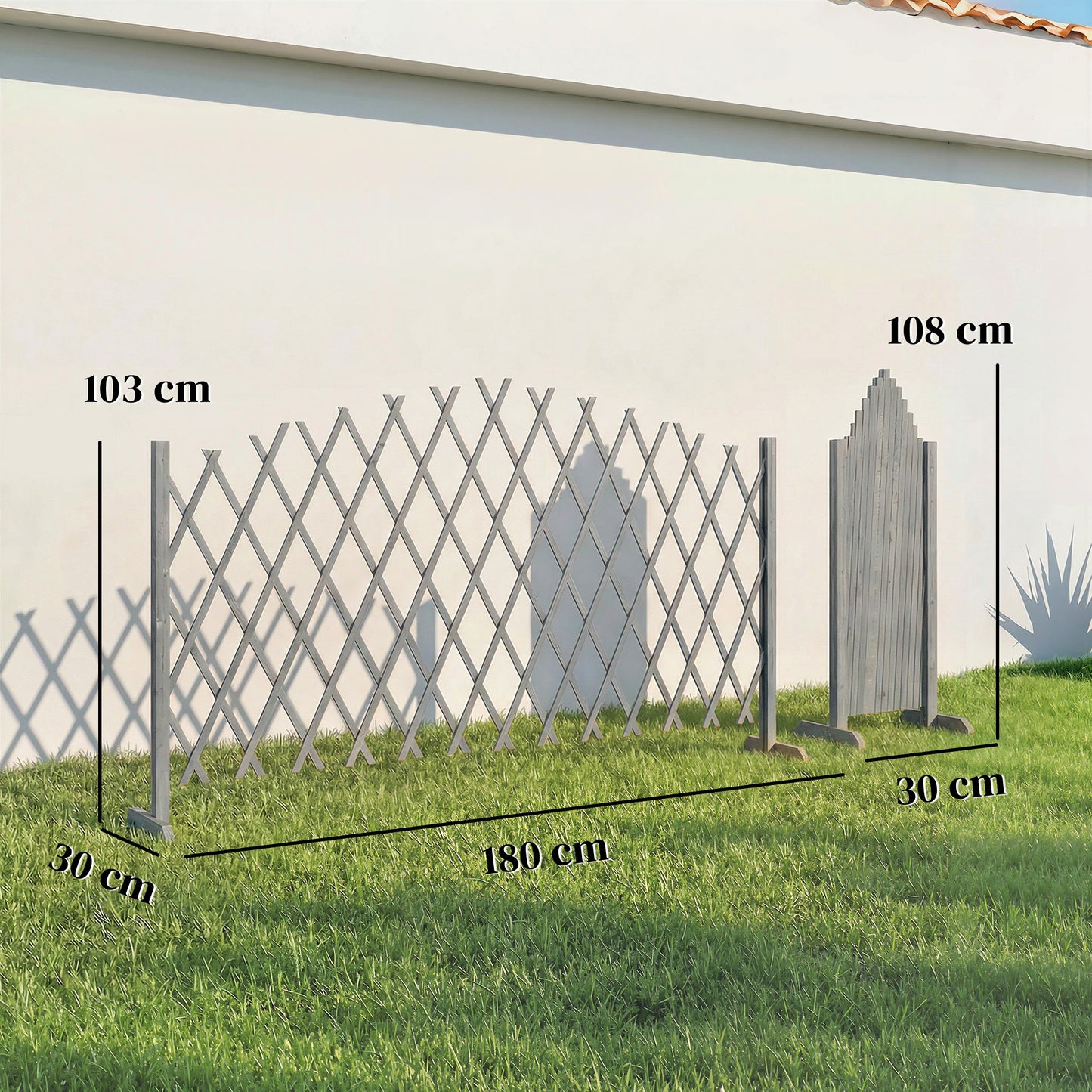 Outsunny 2 Pack Expanding Fence Panels Wooden Freestanding Garden Fence With Stable Feet 180 X 30 X 103cm Dark Grey