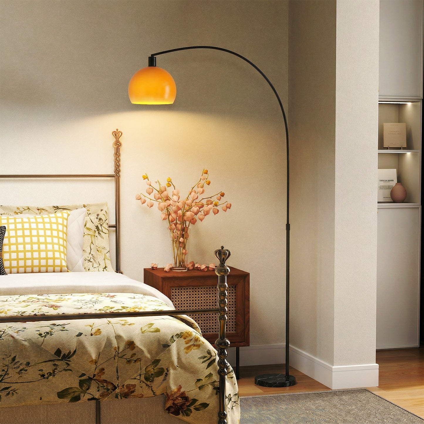 HOMCOM Modern Floor Lamp for Living Room Bedroom and Office with Shade and Foot Switch Marble Base Black