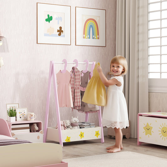 AIYAPLAY Baby Clothing Rack With Hangers And Storage Shelf For Bedroom Star Theme Pink Ages 3 To 6