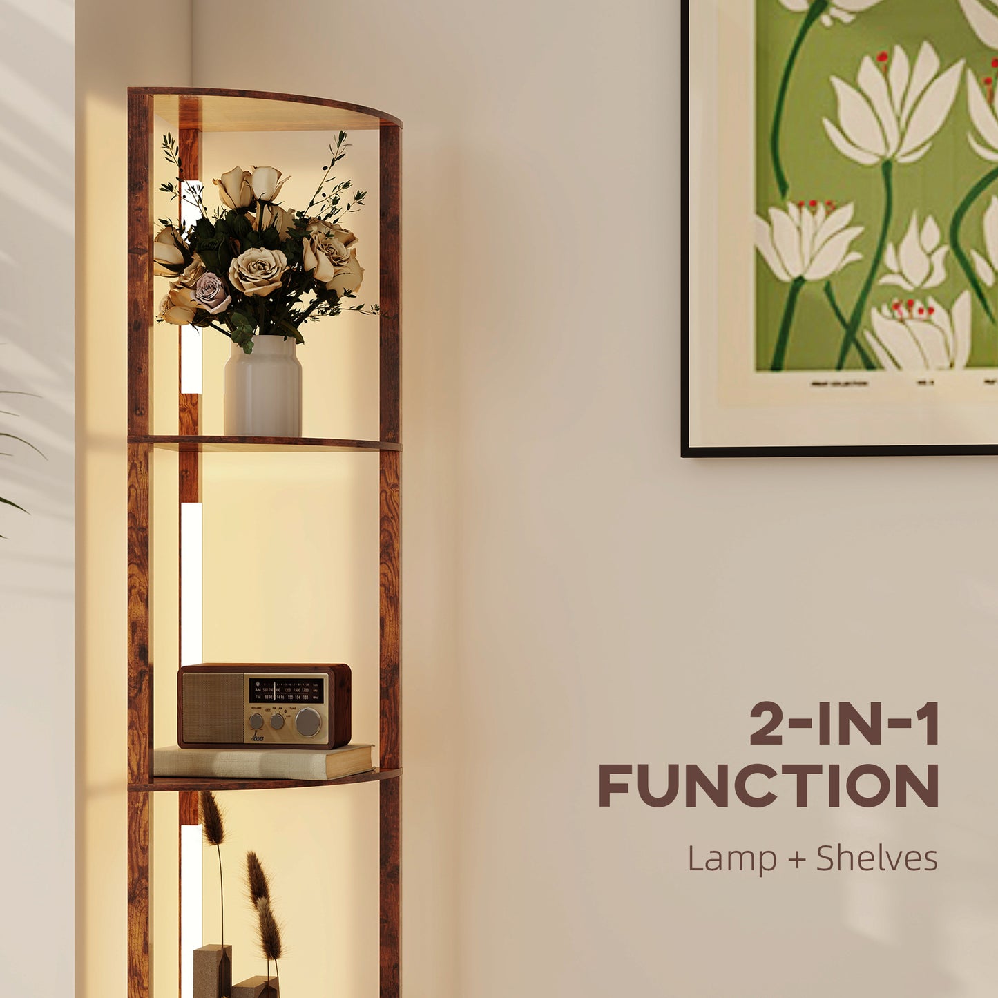 Homcom Three Tier Corner Floor Lamp With Adjustable Brightness And 3000K LED Backlight