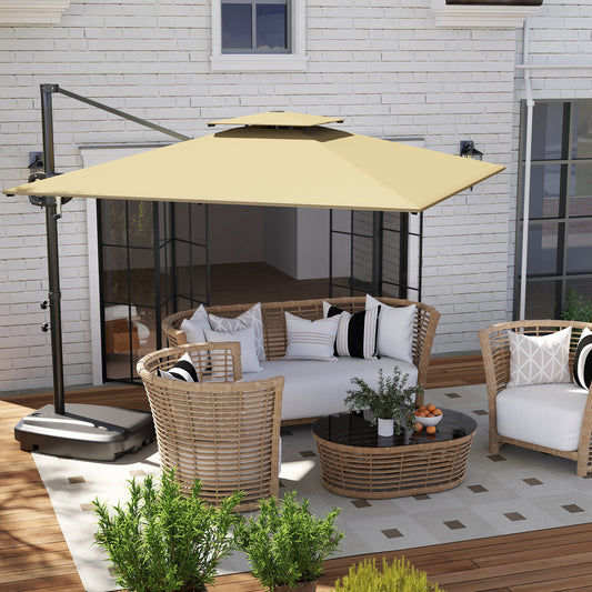 Outsunny Cantilever Parasol With Weighted Base And Crank Tilt For Garden Patio UV Protection Khaki