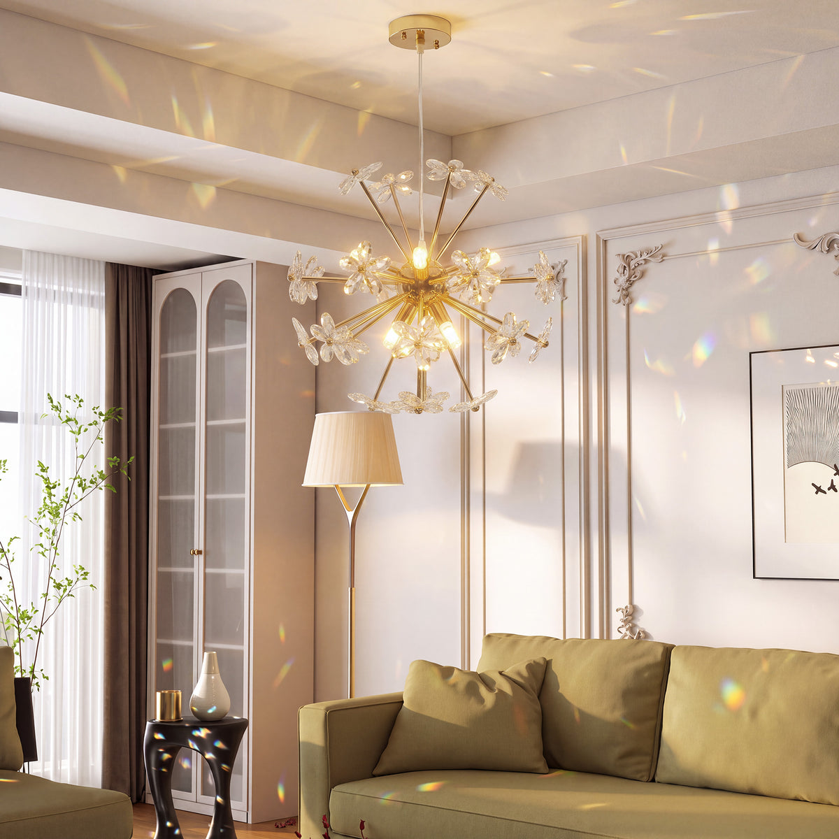 HOMCOM Crystal Flower Ceiling Chandelier With Adjustable Height