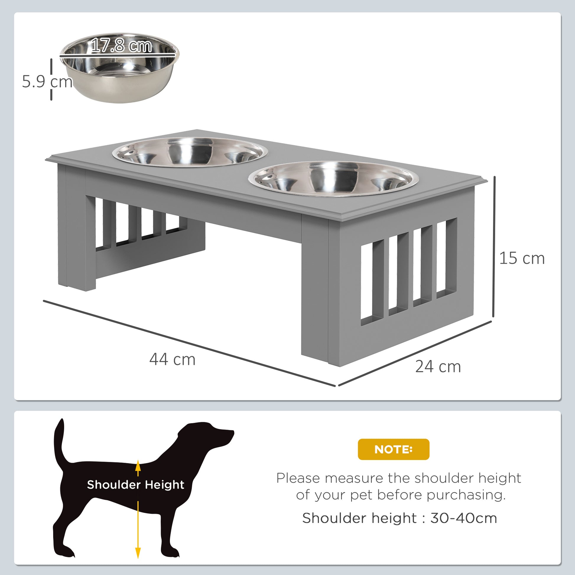 PawHut Elevated Stainless Steel Dog Feeding Station with Dual Bowls for Small Breeds - Grey - ALL4U RETAILER LTD