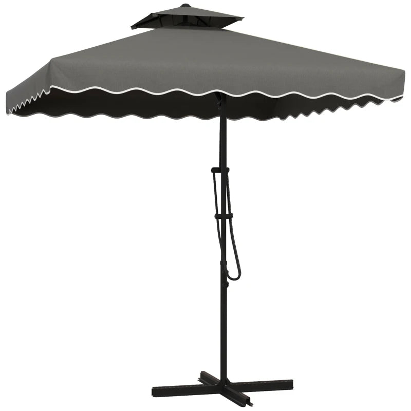 Outsunny 2.5m Square Double Top Cantilever Parasol Umbrella with Ruffles - Dark Grey, Stylish Outdoor Garden Umbrella - ALL4U RETAILER LTD