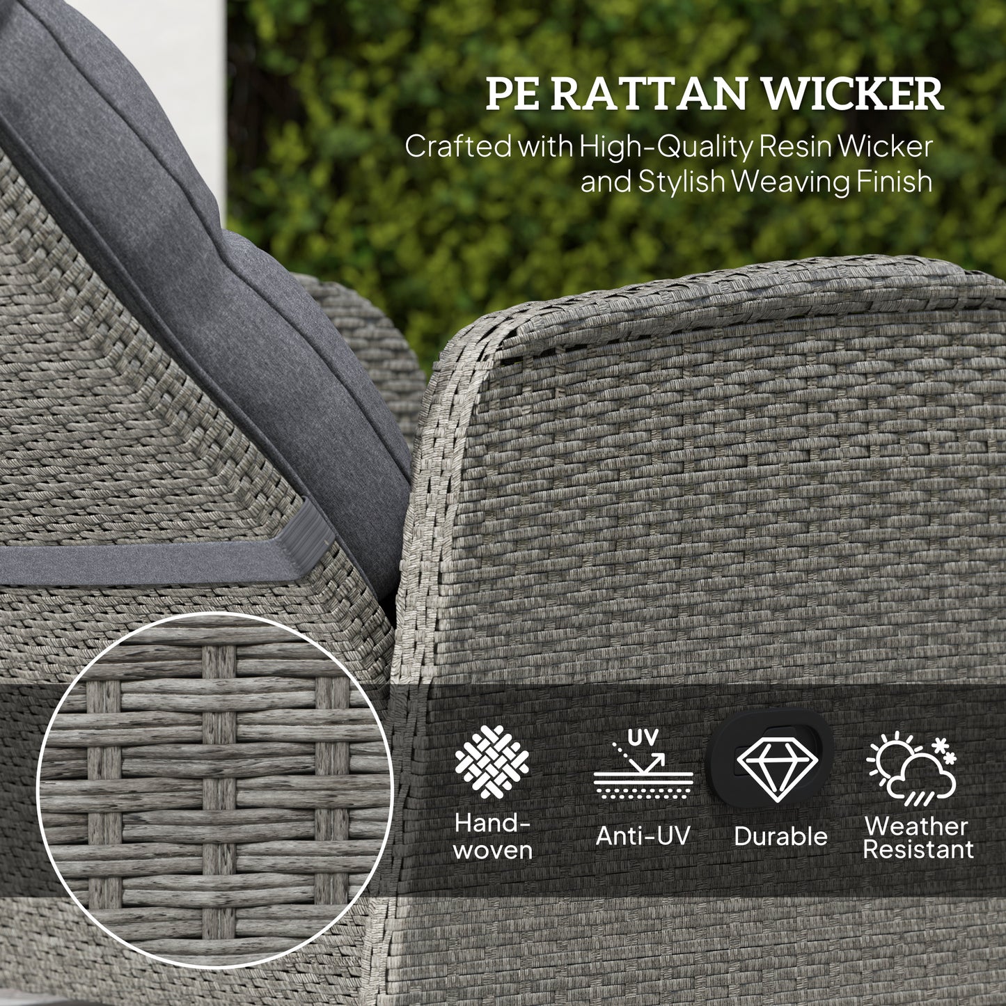 Outsunny 2 Seater Outdoor Patio Rattan Wicker Chaise Lounge Set With Cushions No Assembly Grey