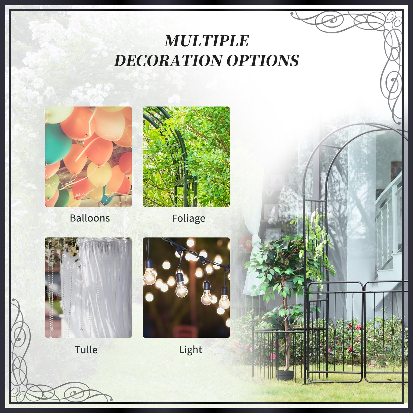 Outsunny Metal Garden Arbor Arch With Double Doors And Two Side Planter Baskets Climbing Vine Frame Black