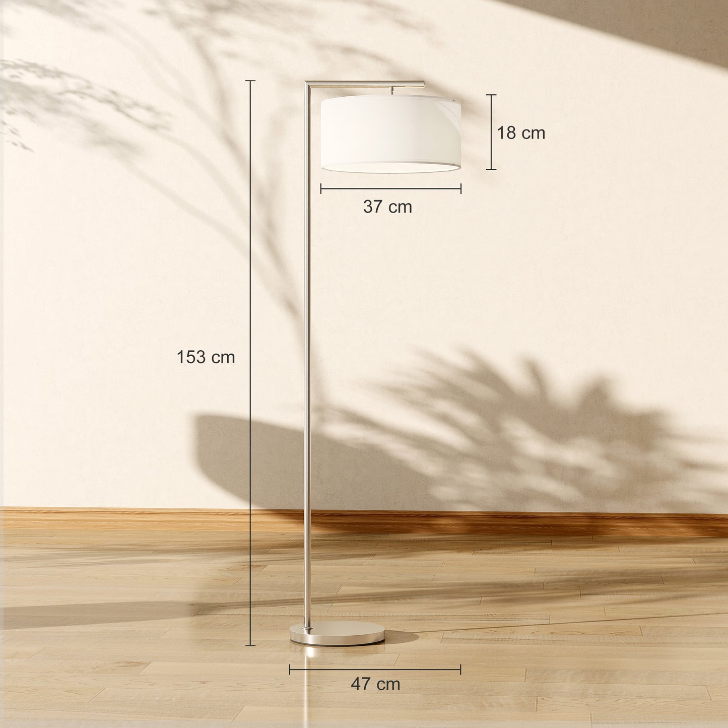 HOMCOM Floor Lamp Modern Standing Lamp With Linen Lampshade 153cm Silver Tone For Living Room Bedroom Dining Room