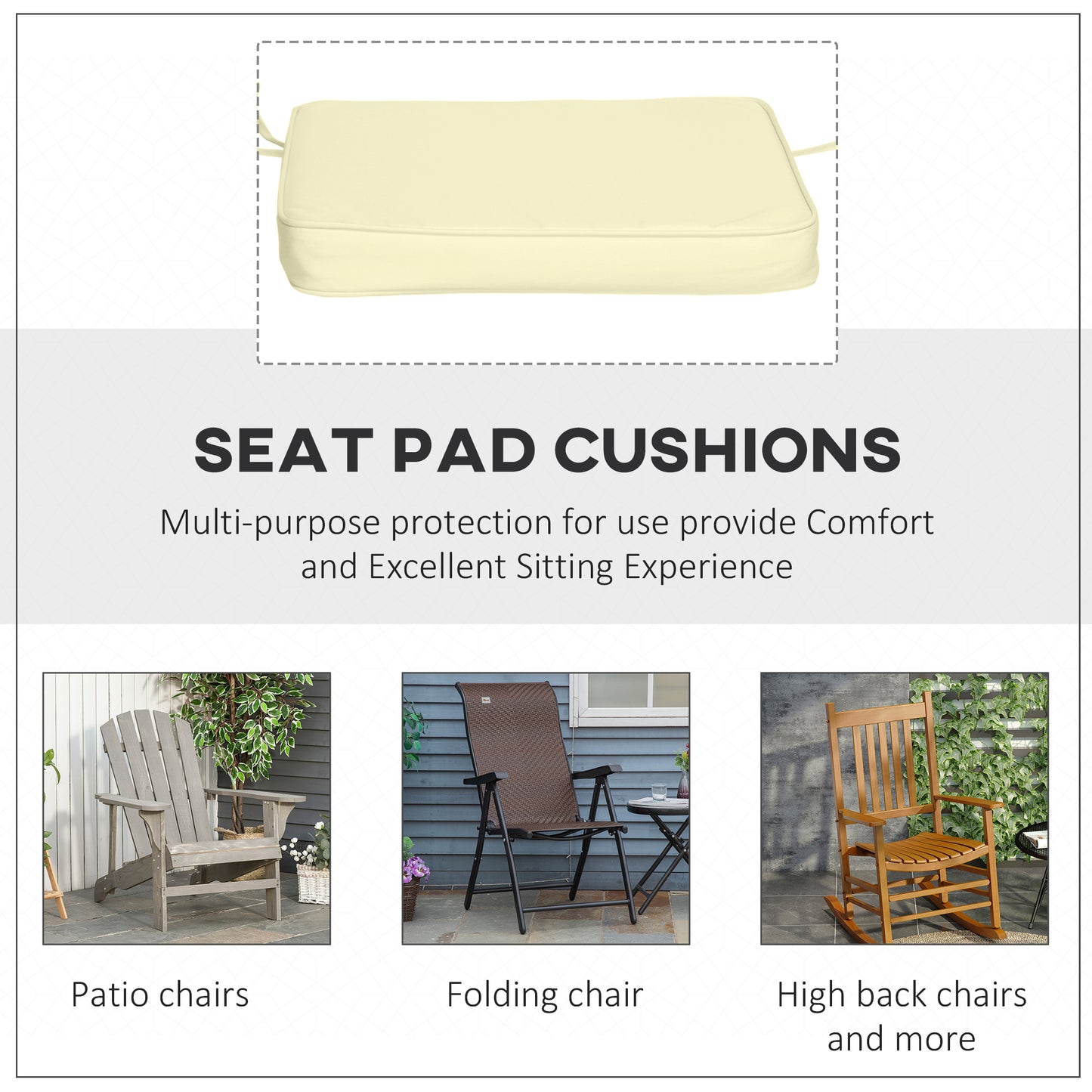 Outsunny 6 Piece Chair Cushions Set 42x42x5 cm Grey UV Resistant Removable Covers Water Stain Mildew Fade Resistant