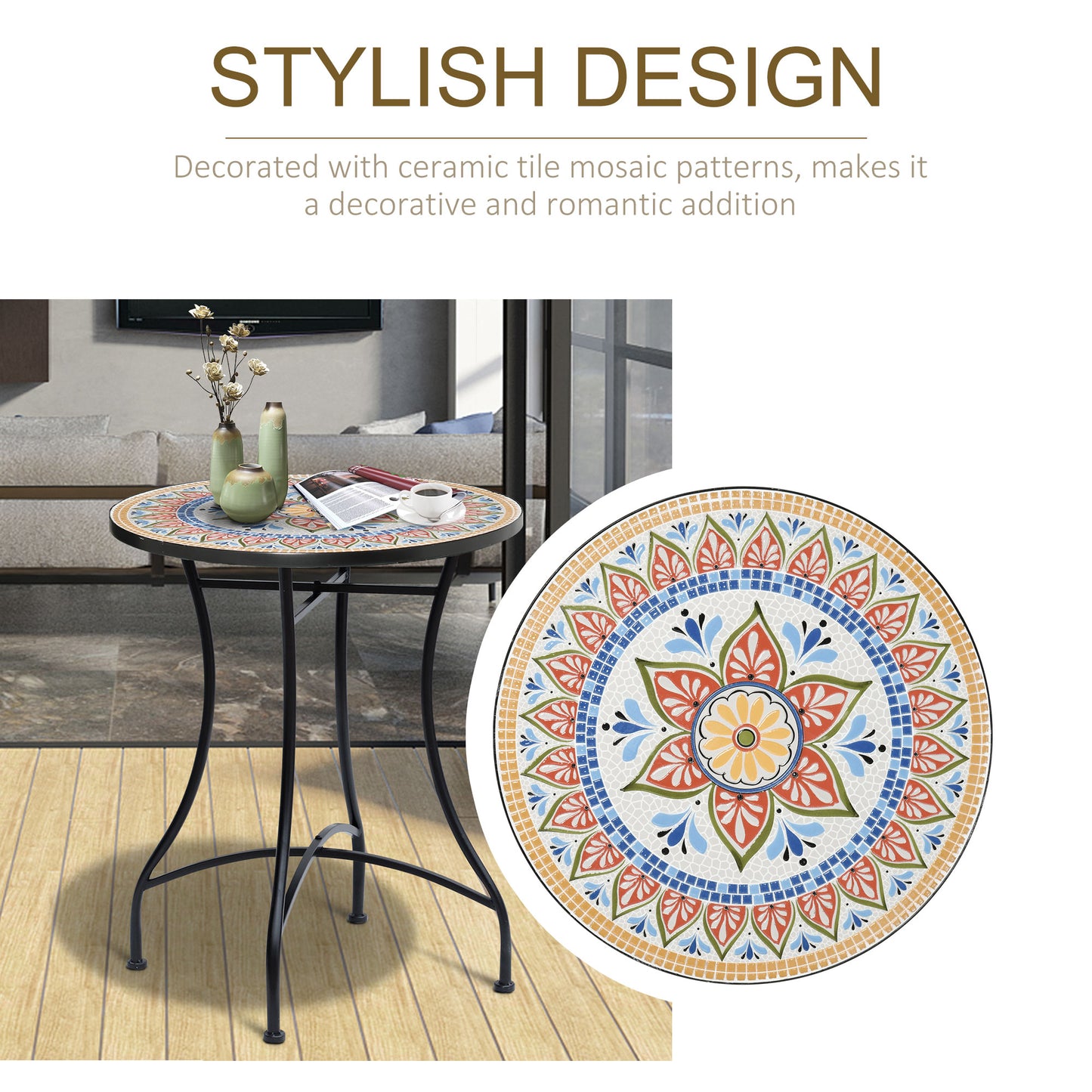 Outsunny Î¦60cm Mosaic Outdoor Patio Table - Red