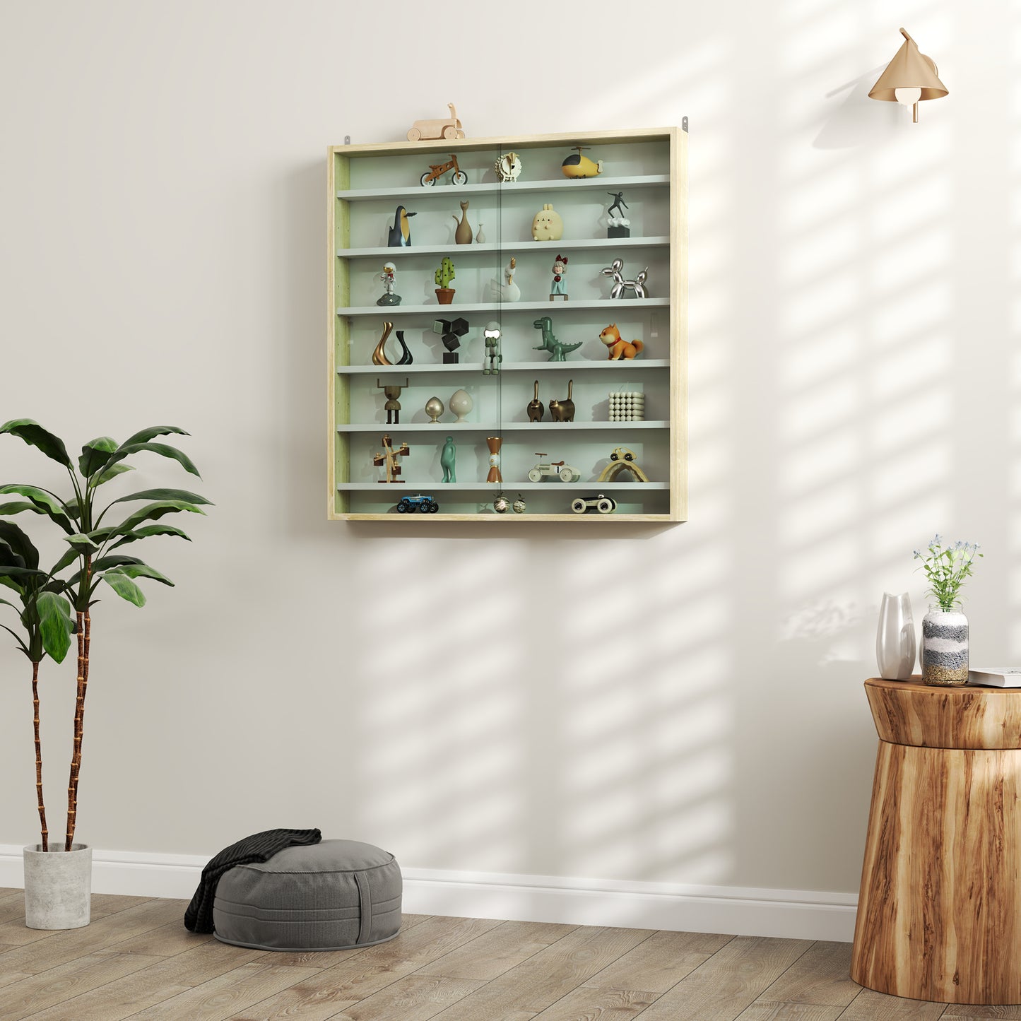 HOMCOM Six Shelf Wall Display Cabinet With Glass Doors In Brown Ideal For Display And Storage