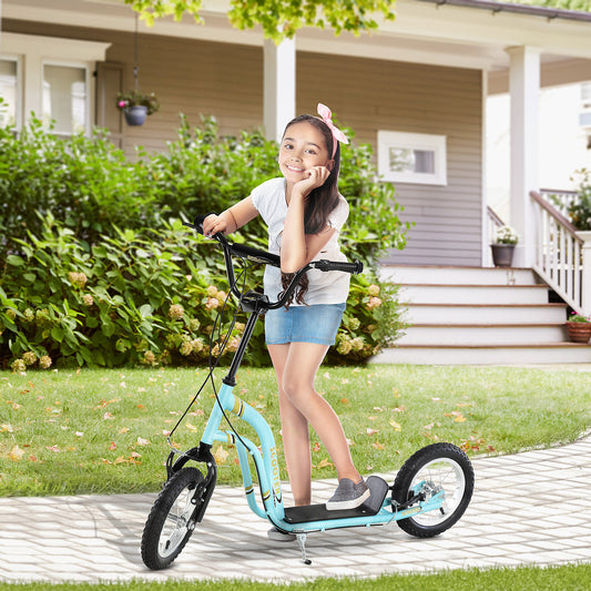 HOMCOM Adjustable Kids Stunt Scooter with 12-Inch Rubber Wheels & Dual Brakes - Blue - ALL4U RETAILER LTD