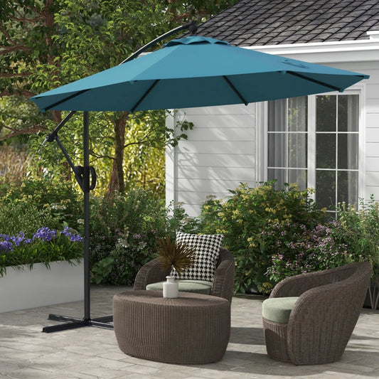 Outsunny 3m Cantilever Parasol - Blue Round Hanging Patio Umbrella with Cross Base, Crank Handle, Tilt, and 8 Ribs for Outdoor Pool, Garden, Balcony - ALL4U RETAILER LTD