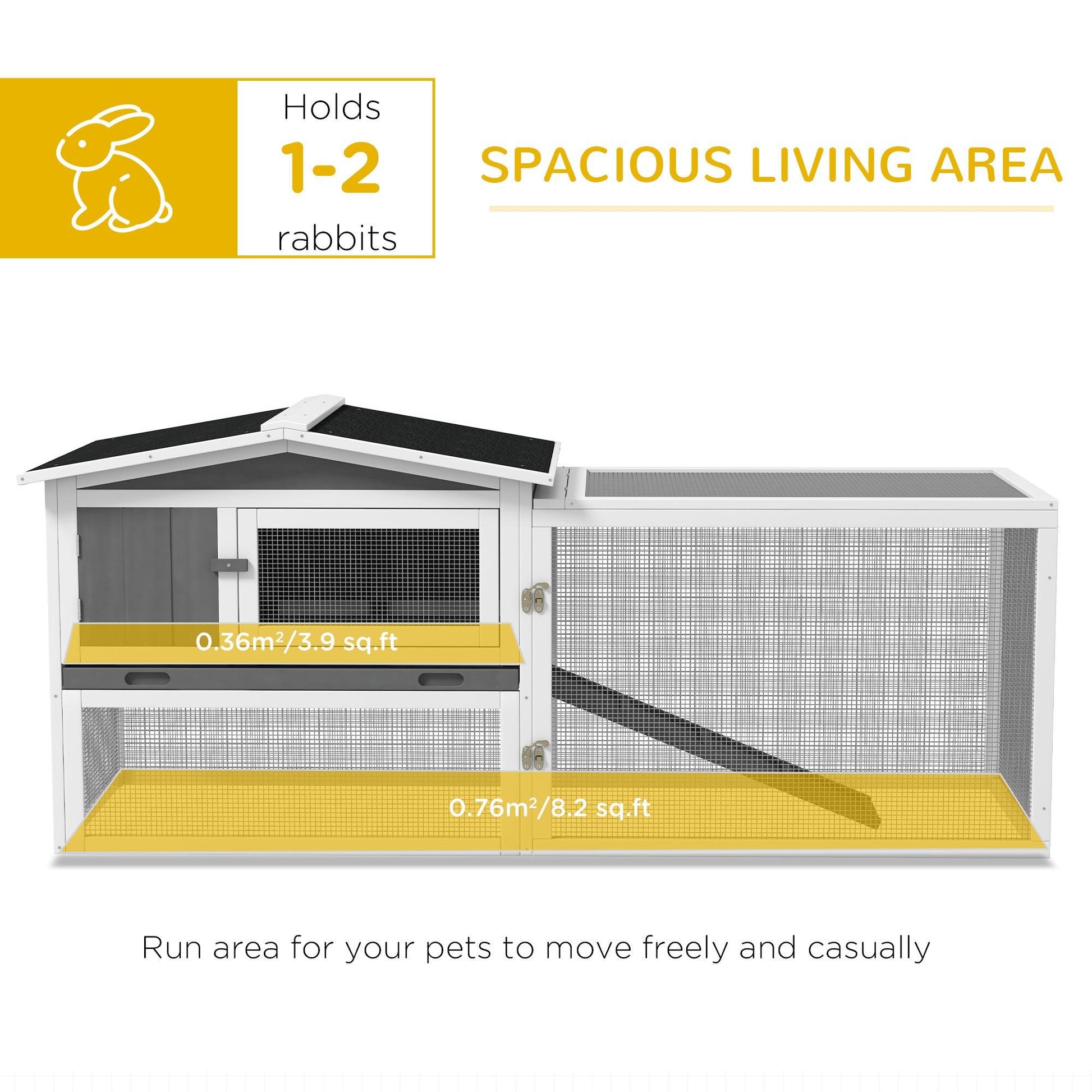 PawHut Rabbit Hutch and Run Outdoor w/ Sliding Tray Hay Rack Ramp, 156x58x68cm - ALL4U RETAILER LTD