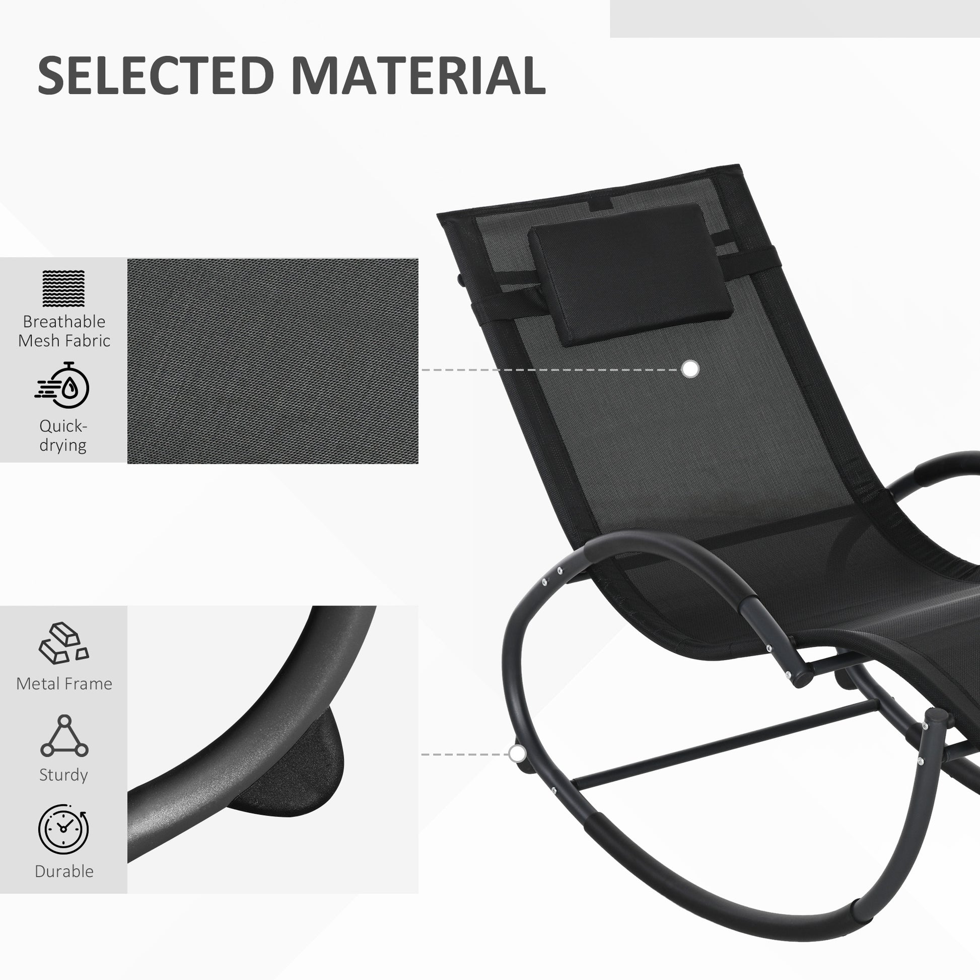 Outsunny Zero Gravity Rocking Lounger with Padded Pillow - Black Steel Frame Outdoor Recliner - ALL4U RETAILER LTD