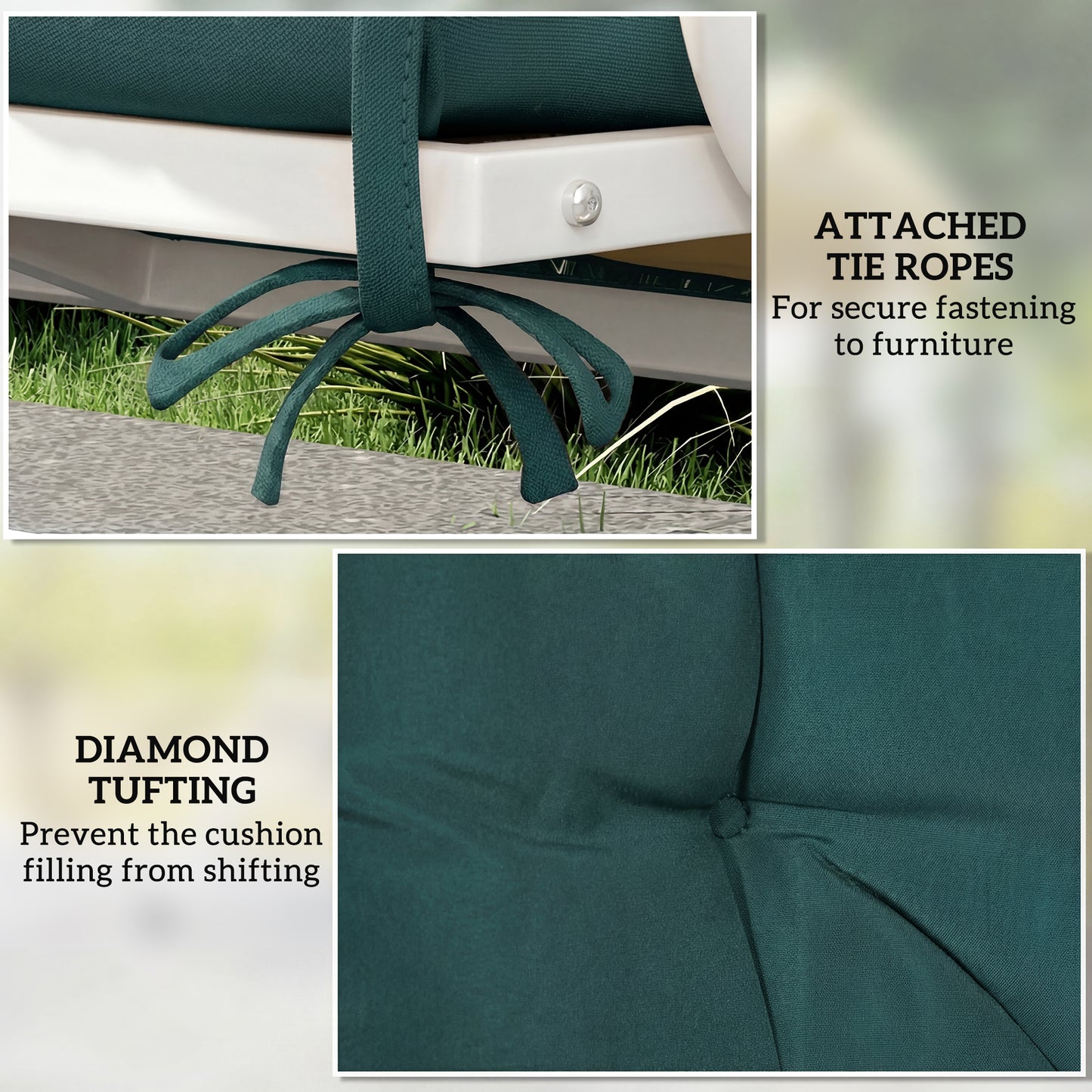 Outsunny Two Seater Bench Pad Cushion With Back and Ties for Indoor Outdoor Use 98 x 100 cm Green