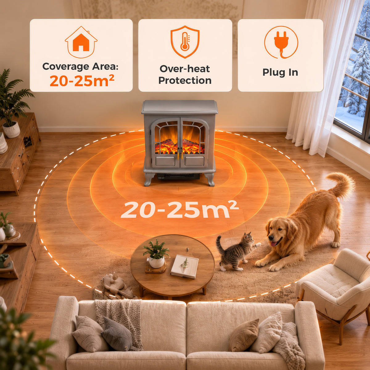 Homcom Freestanding Electric Fireplace Stove Heater With Led Flame Effect