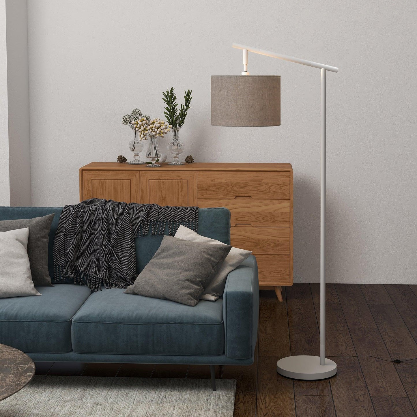 HOMCOM Modern Grey Floor Lamp for Living Room and Bedroom, LED Bulb Included - ALL4U RETAILER LTD