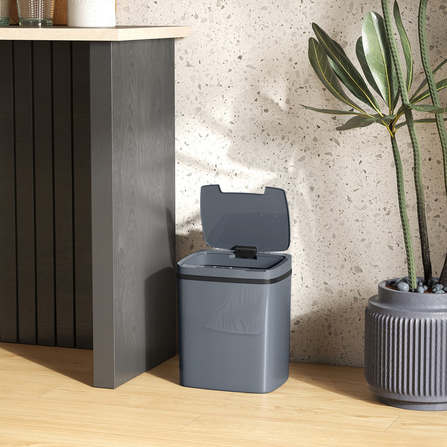 HOMCOM 15L Sensor Bin Automatic Touchless Kitchen Bin Battery Operated for Home Office Bedroom Bathroom Grey