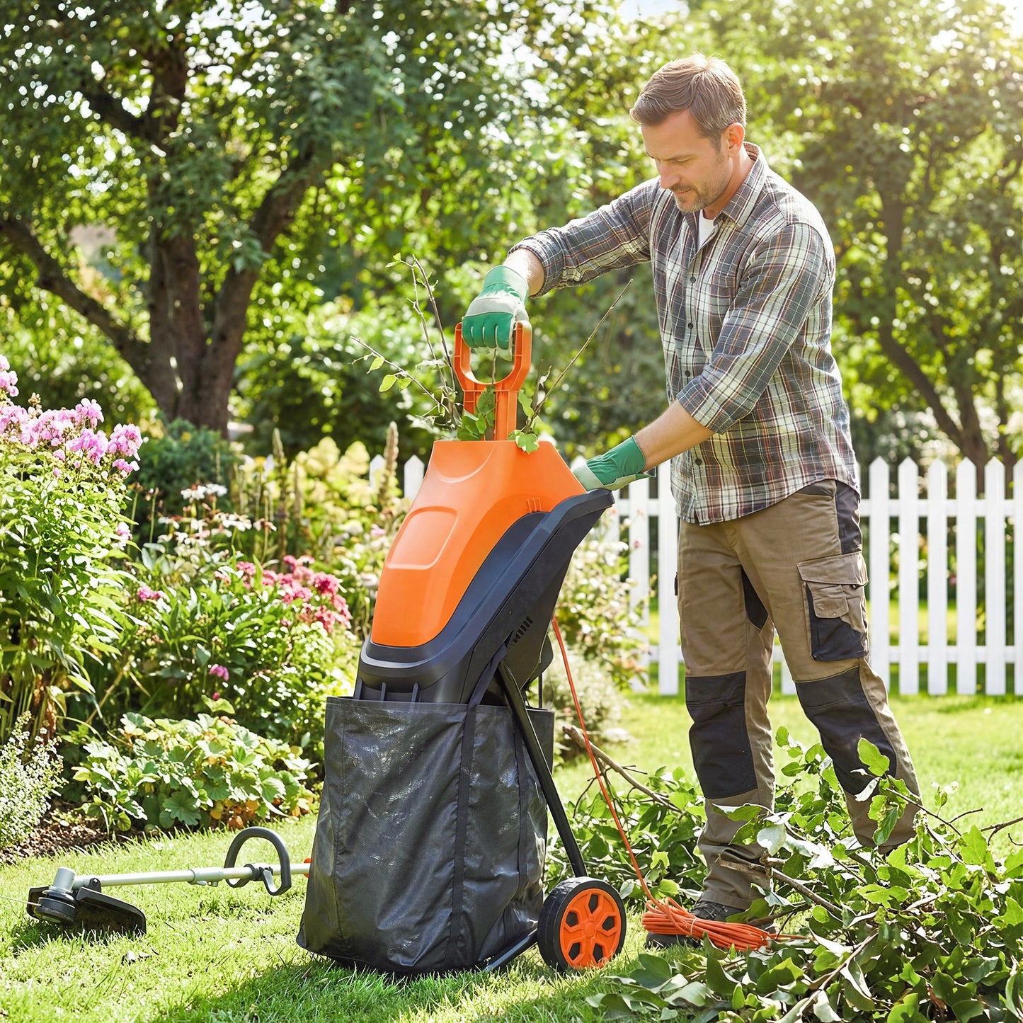 Outsunny 2500W Electric Wood Chipper Corded Mulcher Shredder With 45L Collection Bag 4300RPM 44mm Cutting Diameter