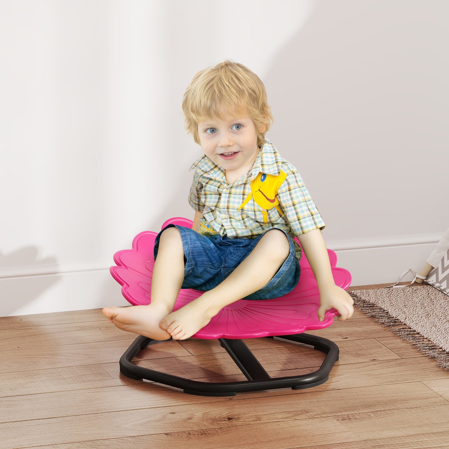 AIYAPLAY Flower Shaped Sensory Spinning Chair for Kids with Non Slip Base Pink Balance and Coordination