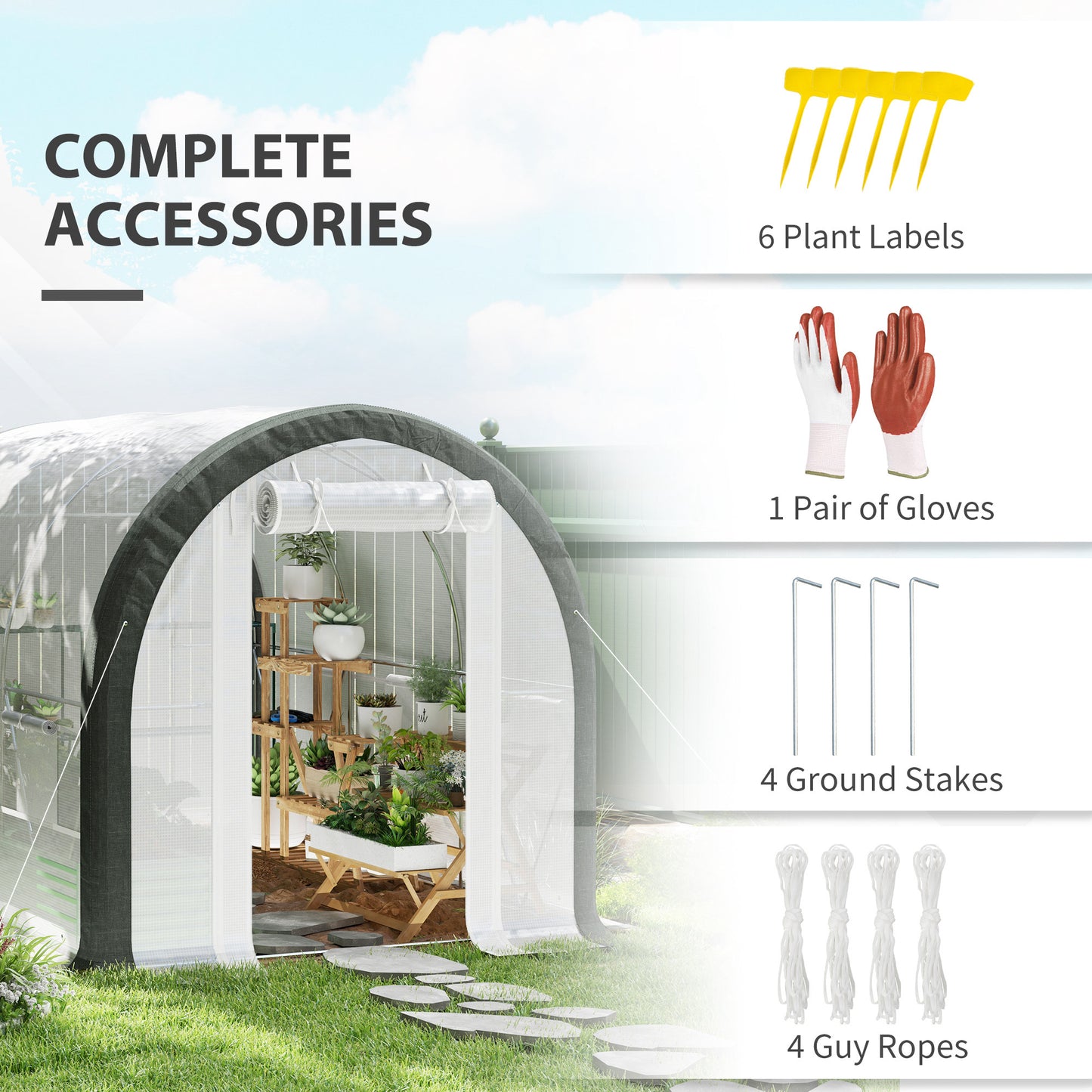 Outsunny 3 x 2 M Walk In Tunnel Greenhouse With Accessories White Galvanized Steel Frame And Two Layer Mesh Cover