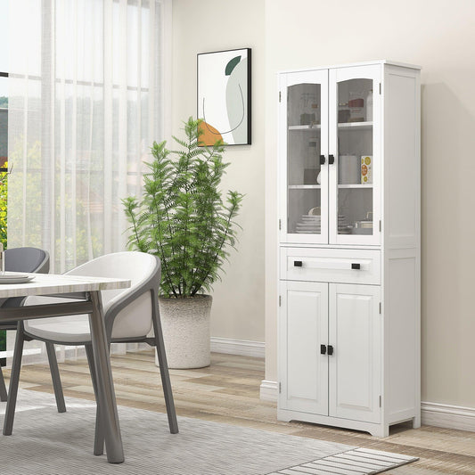 HOMCOM Kitchen Cupboard, Storage Cabinet, 2 Shelves, Glass Door, 160cm, White - ALL4U RETAILER LTD