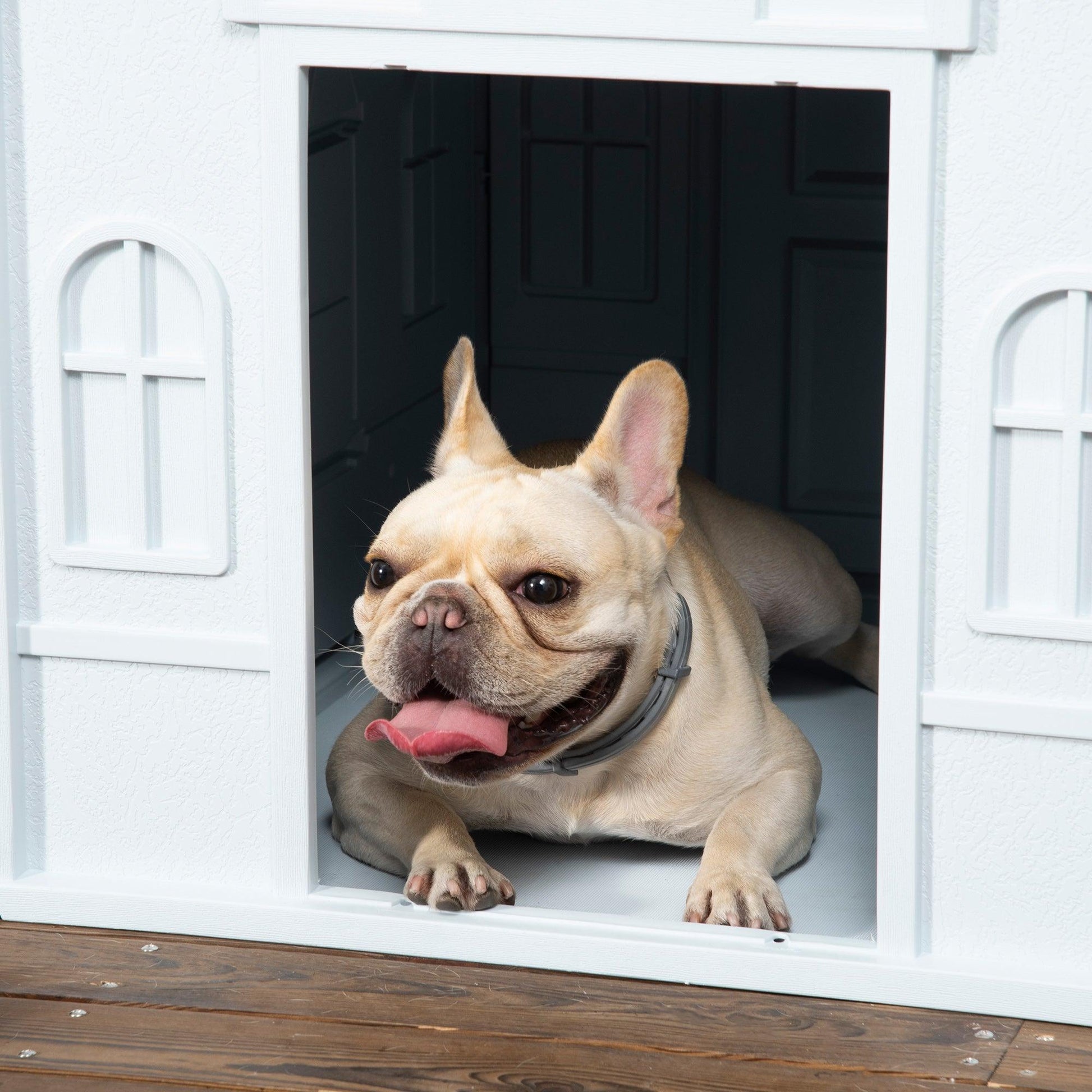 PawHut Weather-Resistant Dog House, Puppy Shelter for Medium Dogs - Blue - ALL4U RETAILER LTD