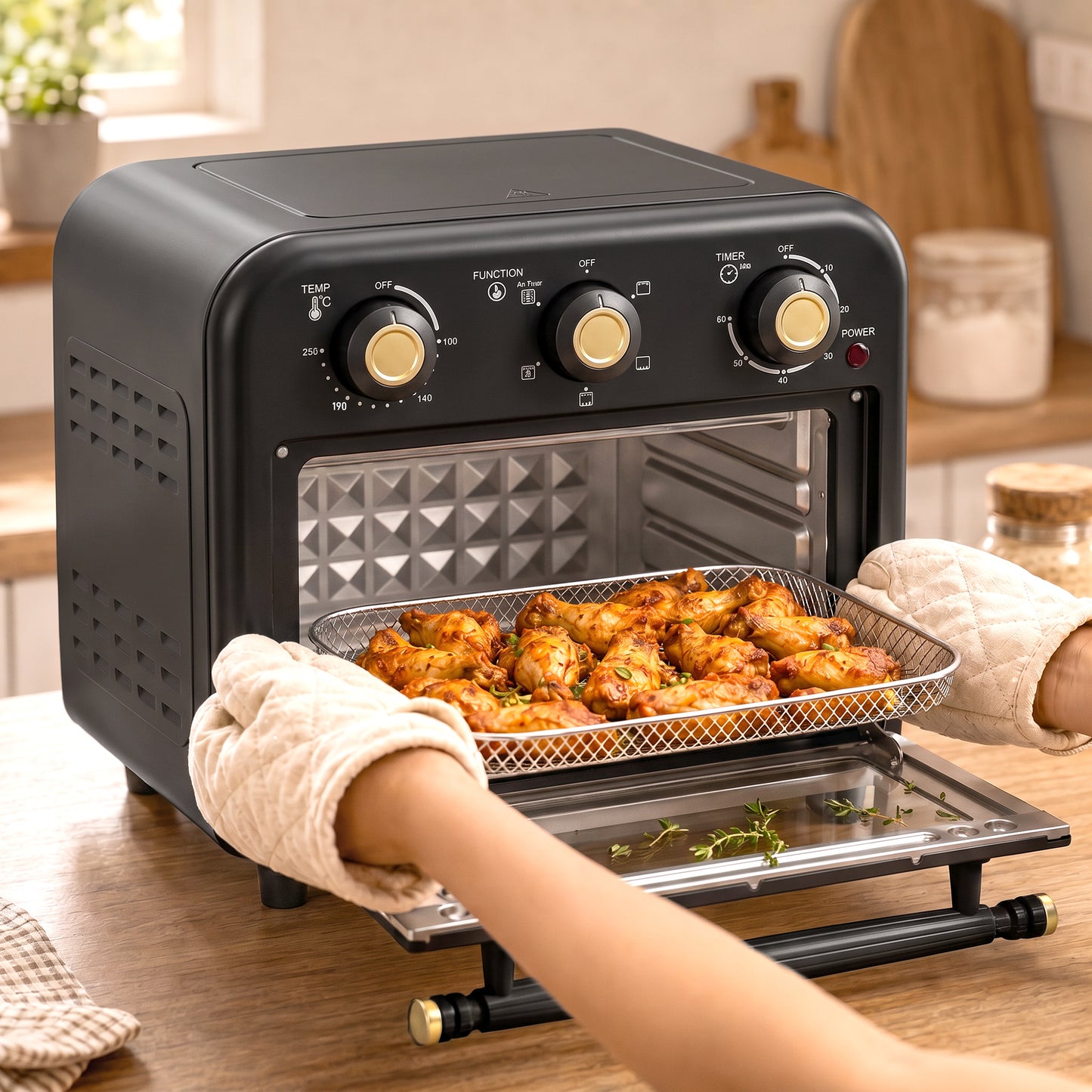 HOMCOM Air Fryer Toaster Oven Convection Countertop Oven 12 L With Adjustable Temperature And 60 Minute Timer Black