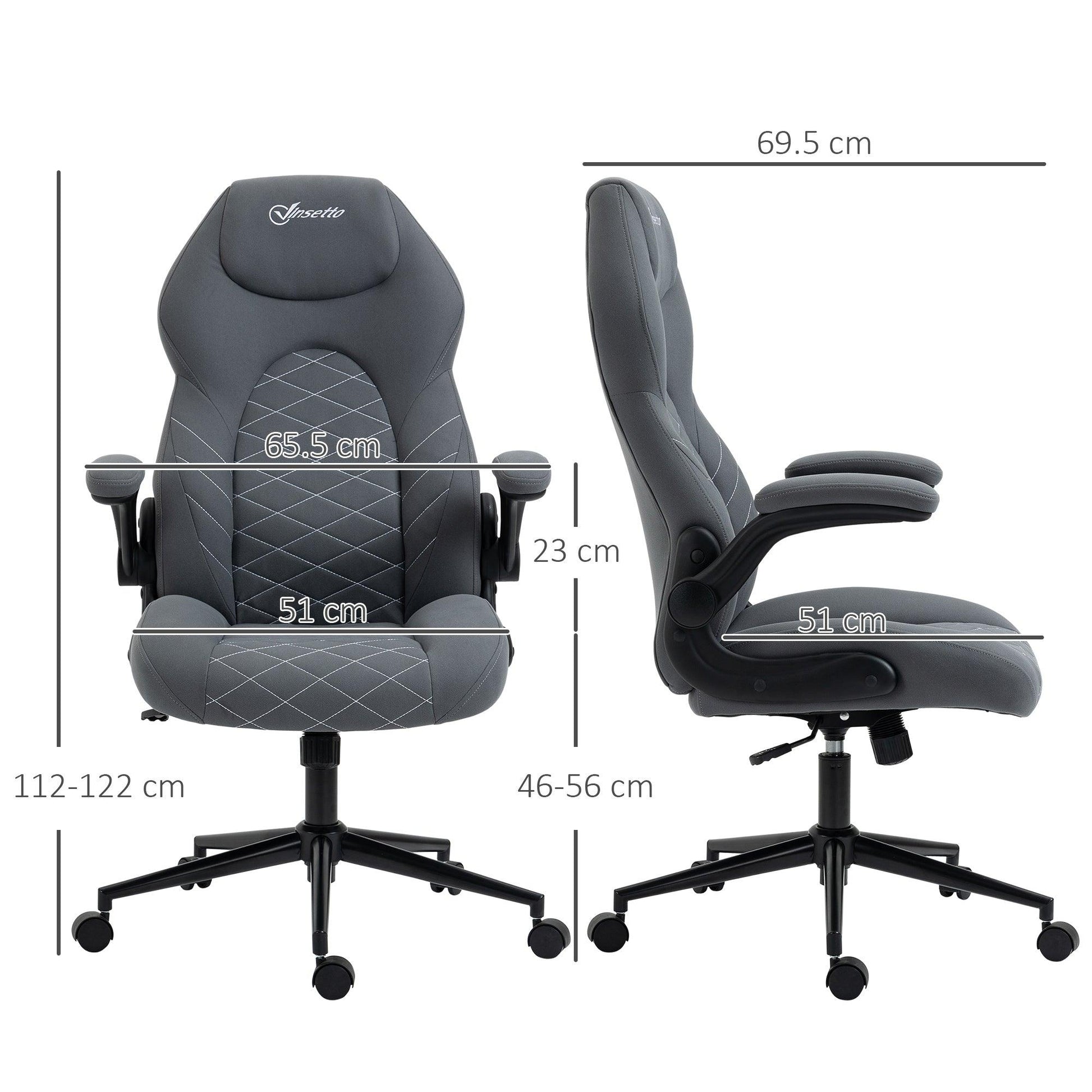 Vinsetto Dark Grey Swivel Desk Chair with Flip Up Armrests - ALL4U RETAILER LTD