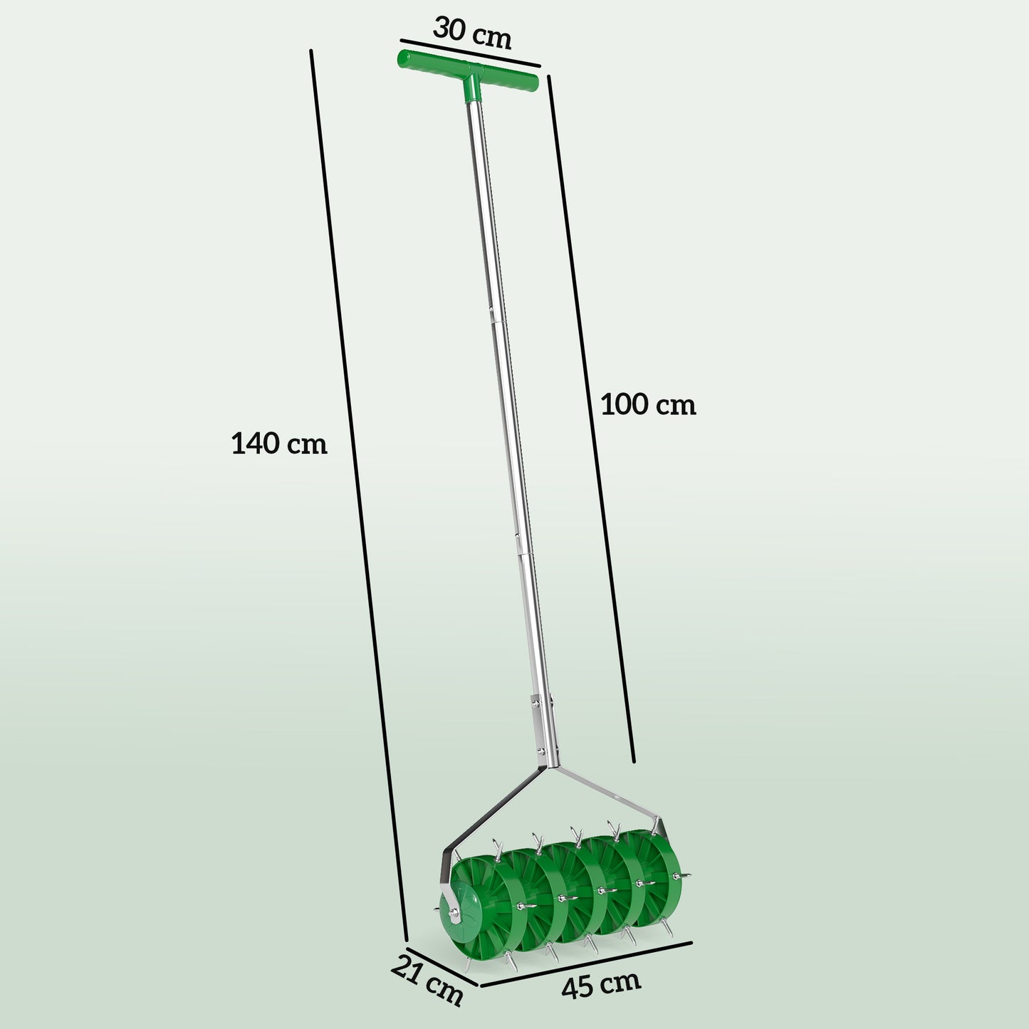 Outsunny Rolling Lawn Aerator Manual With 150 Mm Spiked Roller And 30 Mm Spikes Detachable 3 Piece Handle And T Bar Grip