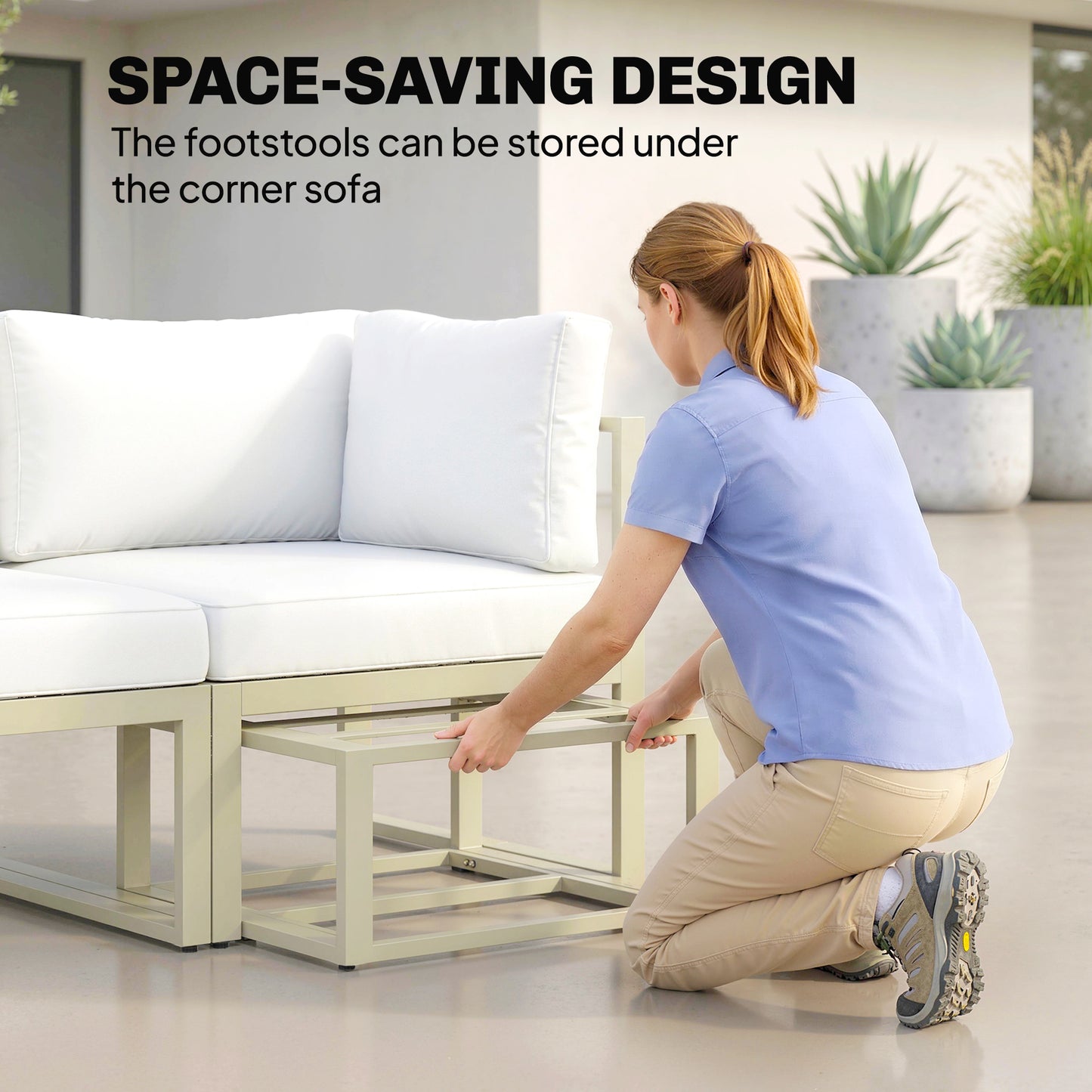 Outsunny Garden Daybed 6 Piece Outdoor Sectional Sofa Set Aluminium Patio Conversation Furniture With Coffee Table