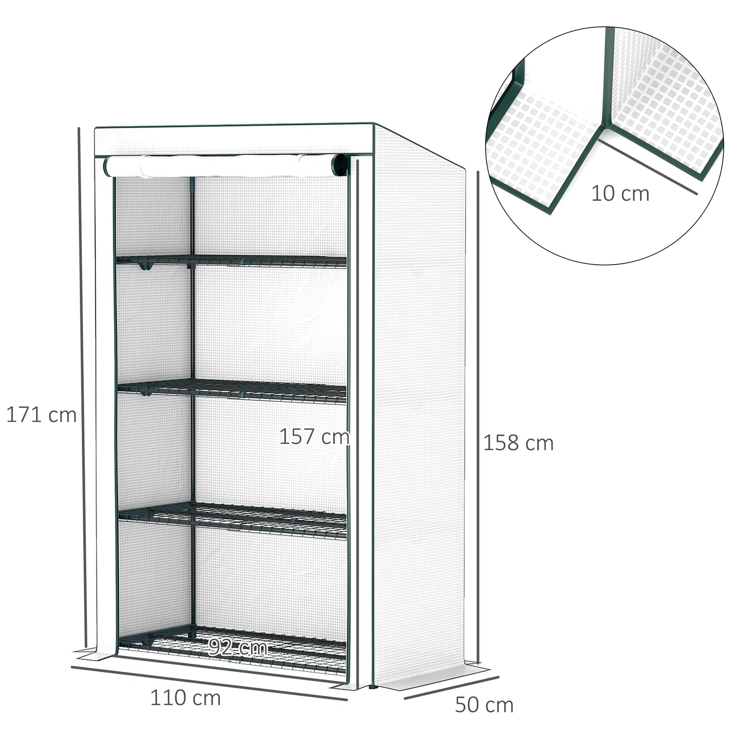 Outsunny Four Tier Mini Greenhouse Green And White With Four Shelves And Roll Up Door